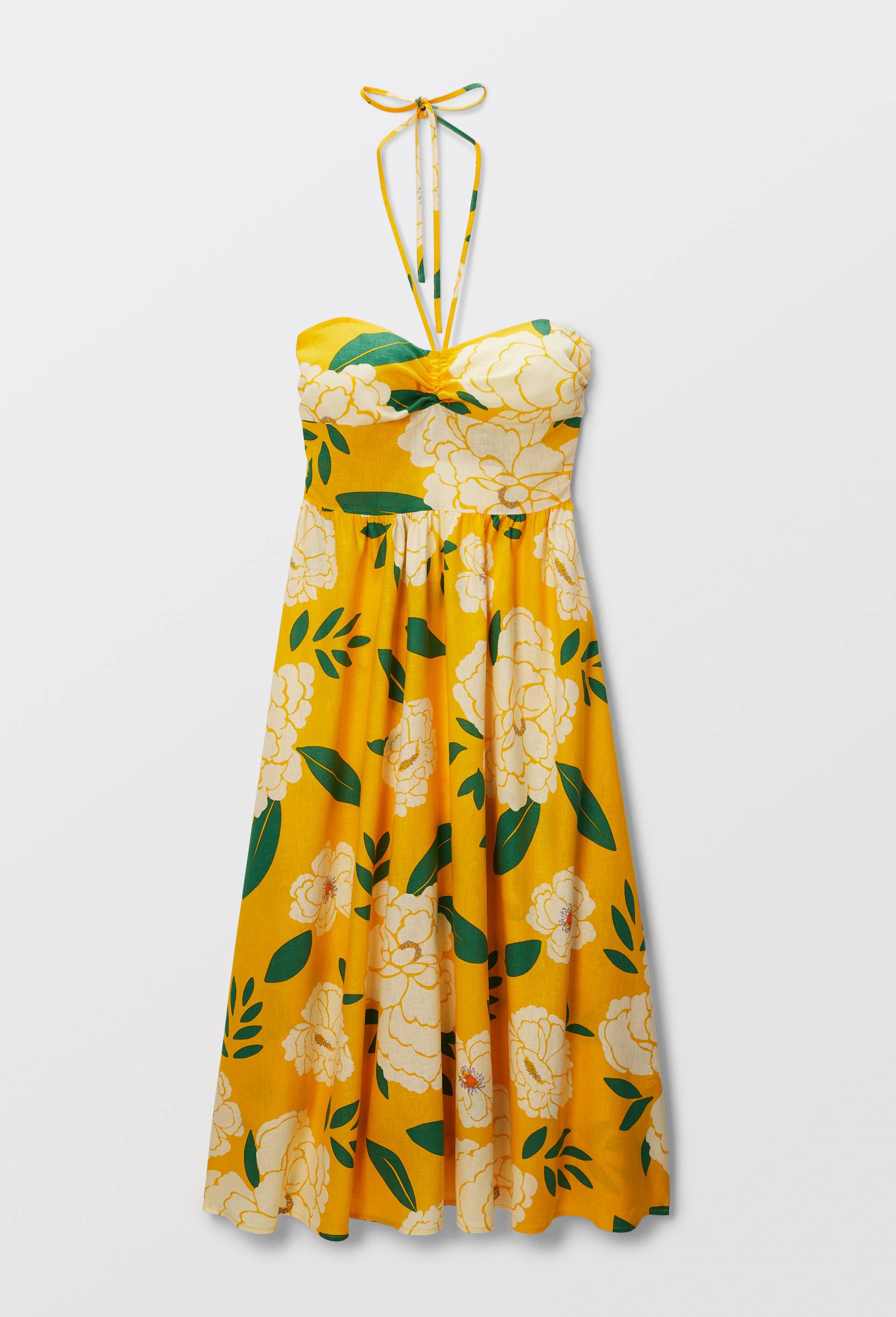 Robe longue &eacute;vas&eacute;e imprim&eacute;e, Jaune, large image number 4