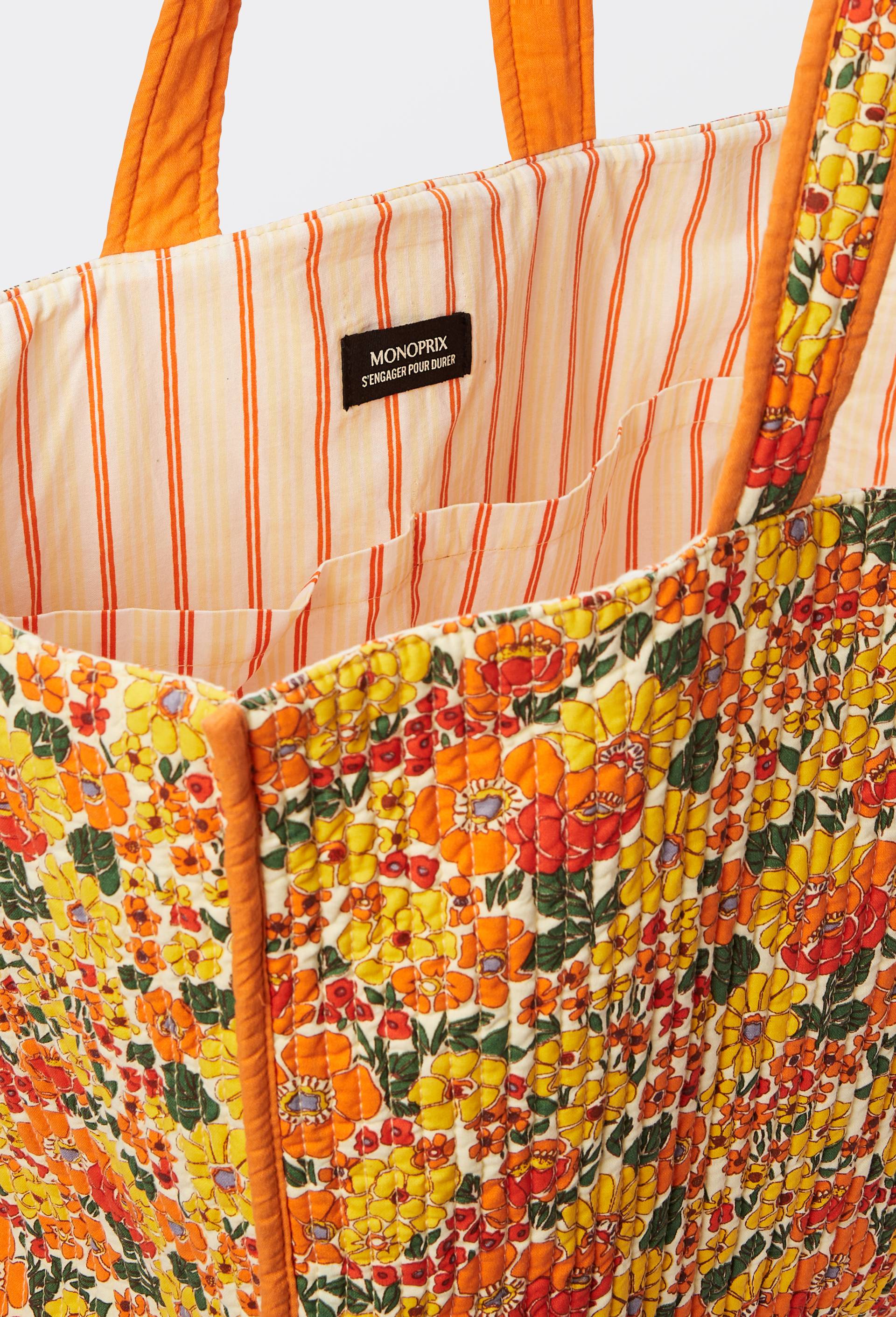 Tote bag matelassé imprimé, BIO GOTS, Ecru, large image number 3.0