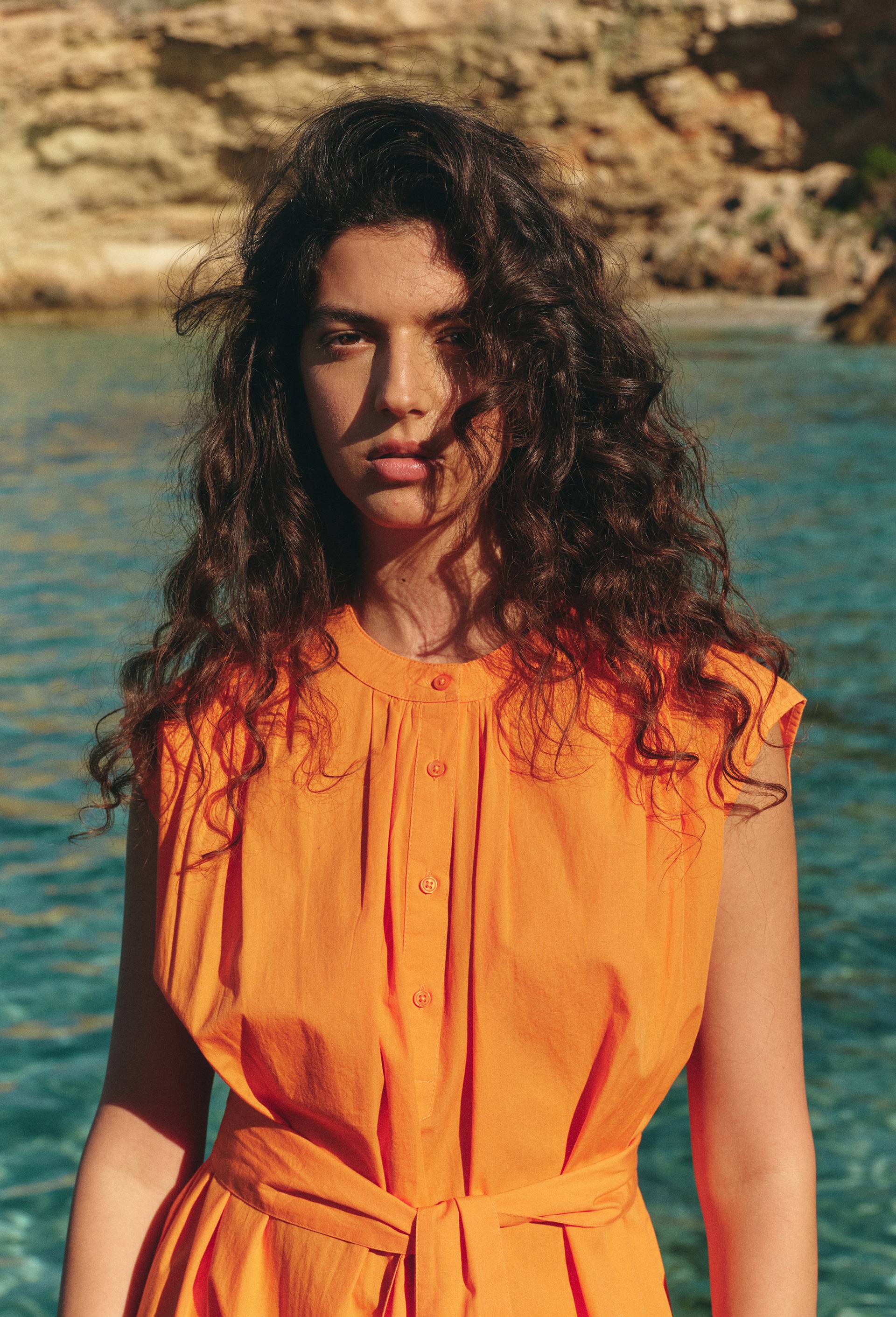 Robe chemise unie en coton BIO GOTS, Orange, large image number 1