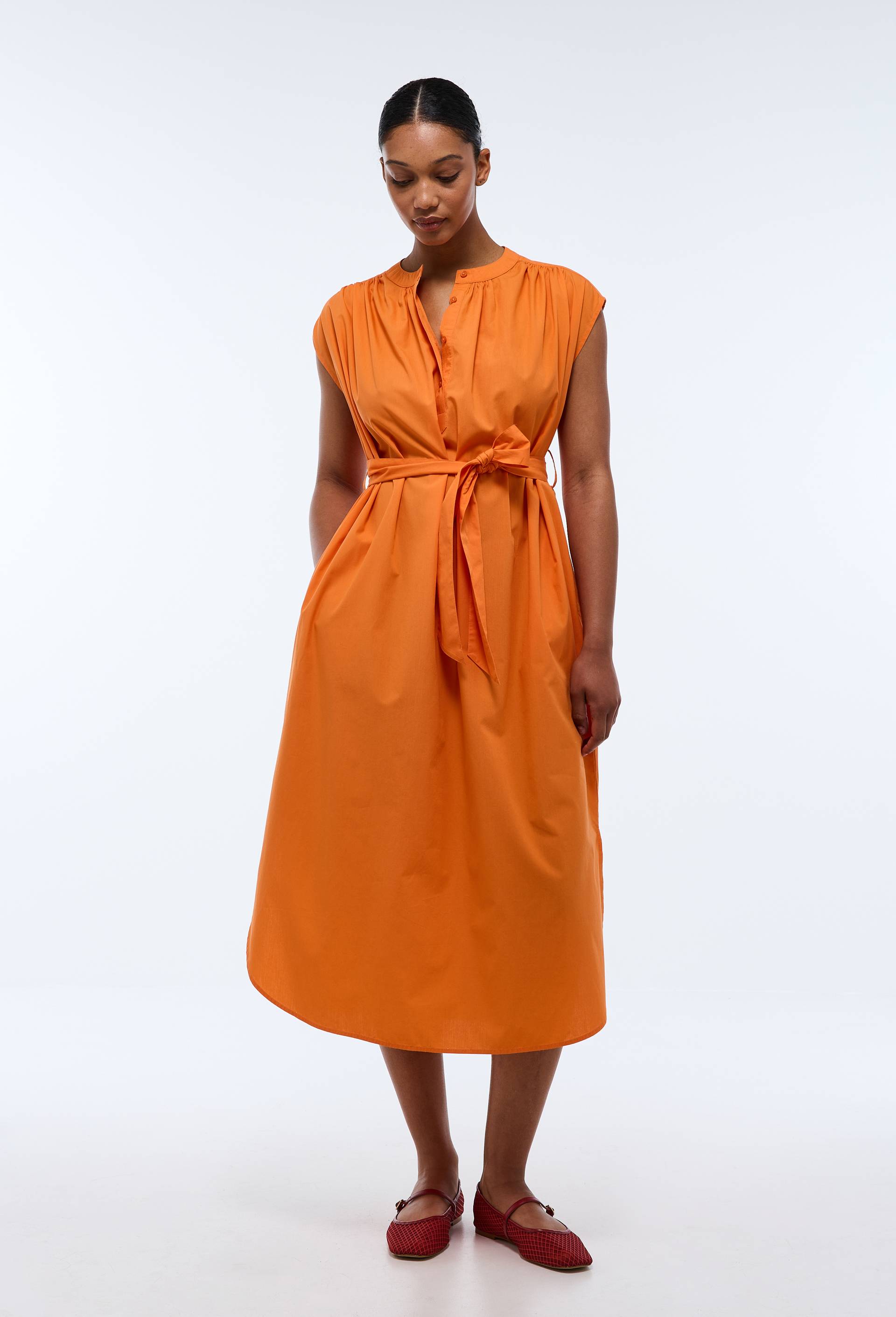 Robe chemise unie en coton BIO GOTS, Orange, large image number 2.0