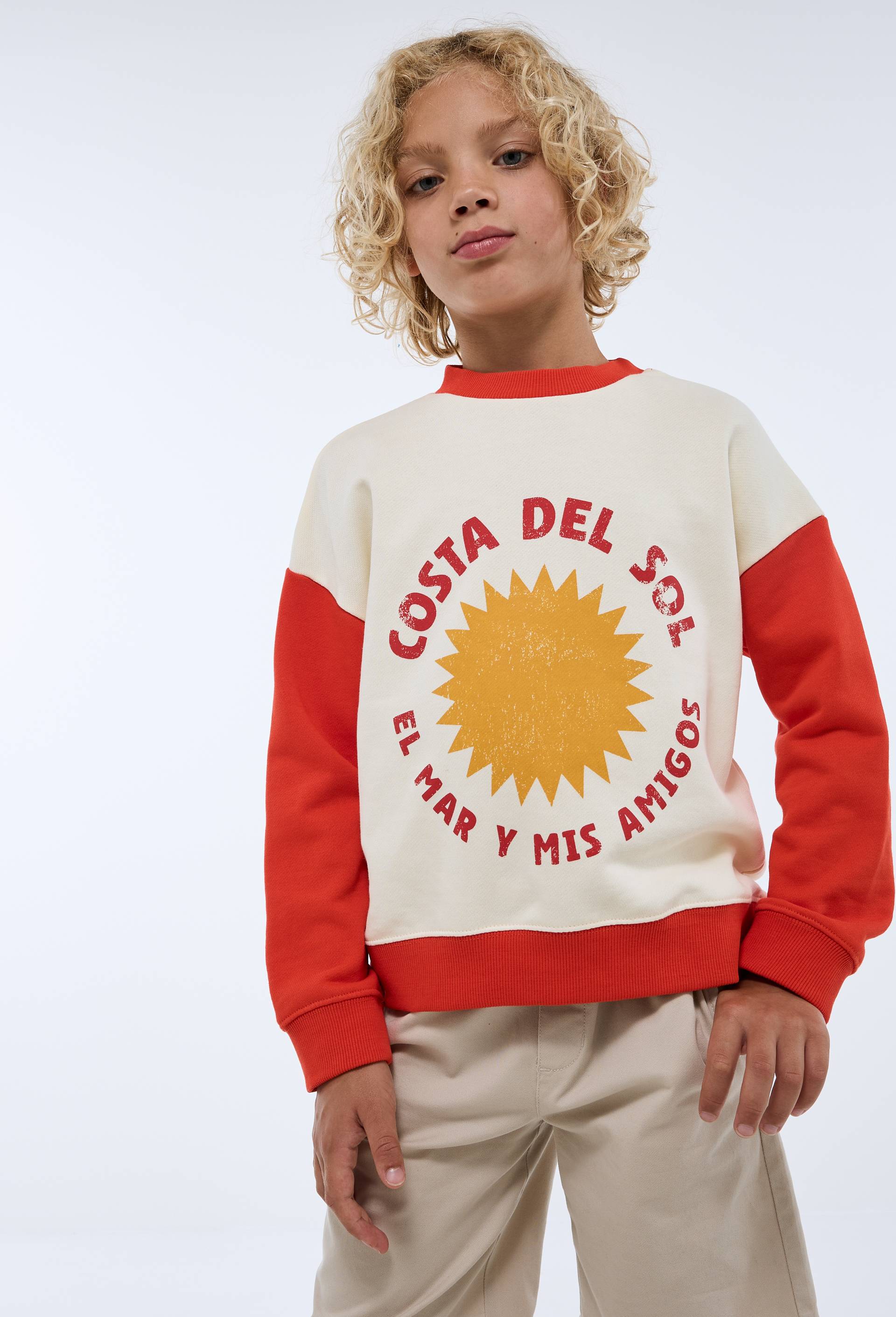 Sweat col rond imprim&eacute; en coton BIO GOTS, Ecru, large image number 0