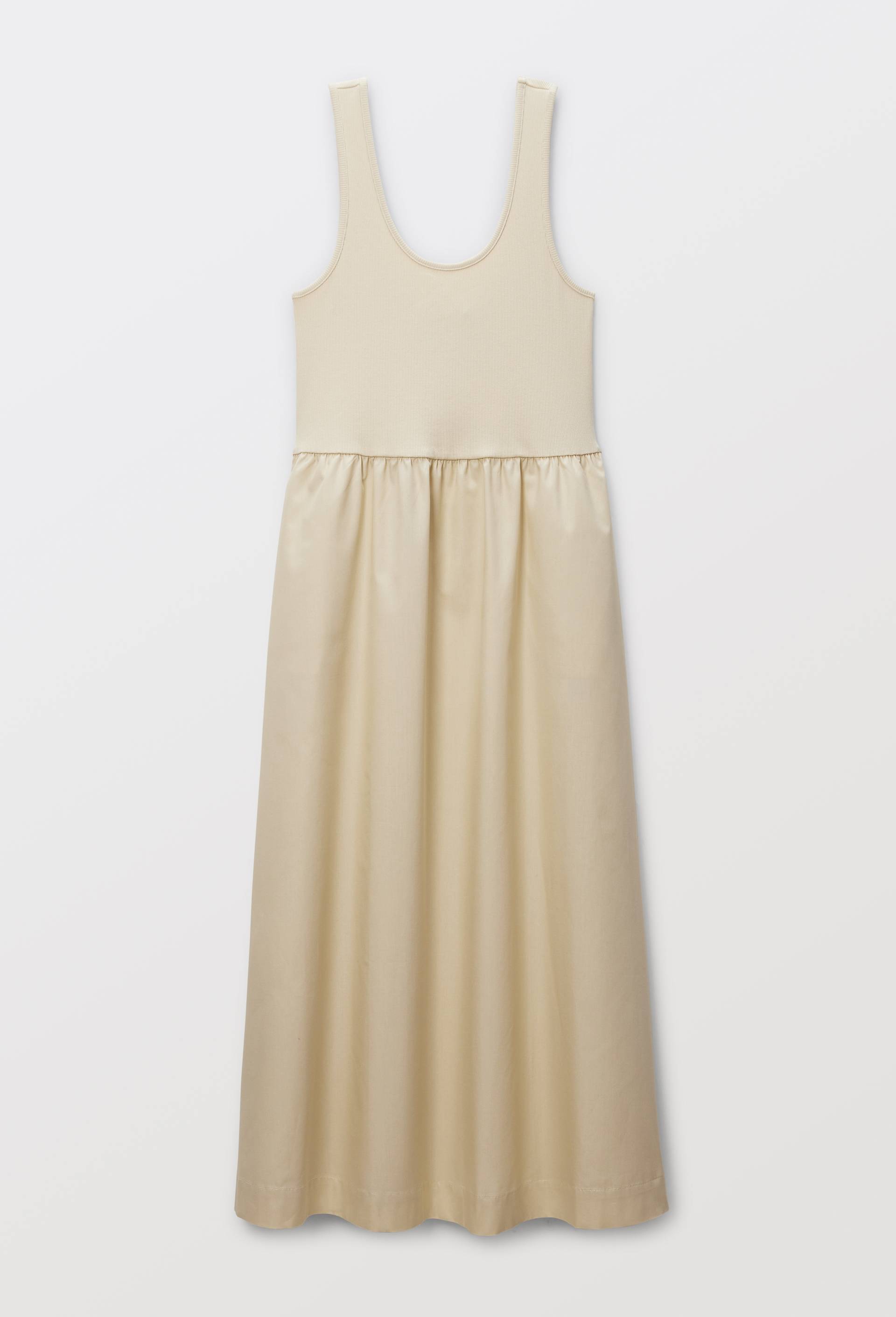Robe longue bi-mati&egrave;re unie en coton, Beige clair, large image number 2