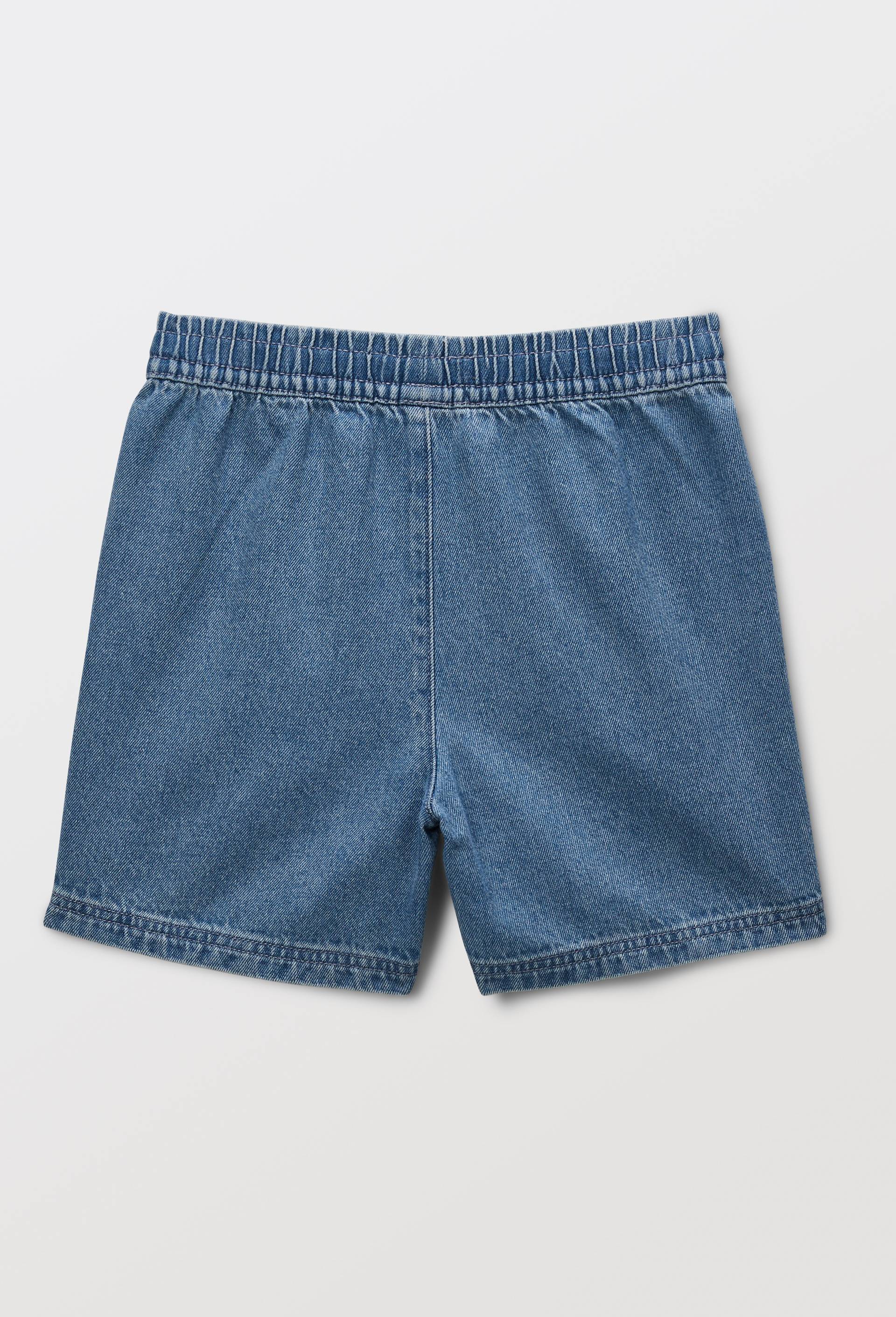 Short en jean taille &eacute;lastiqu&eacute;e en coton, Bleu clair, large image number 2.0