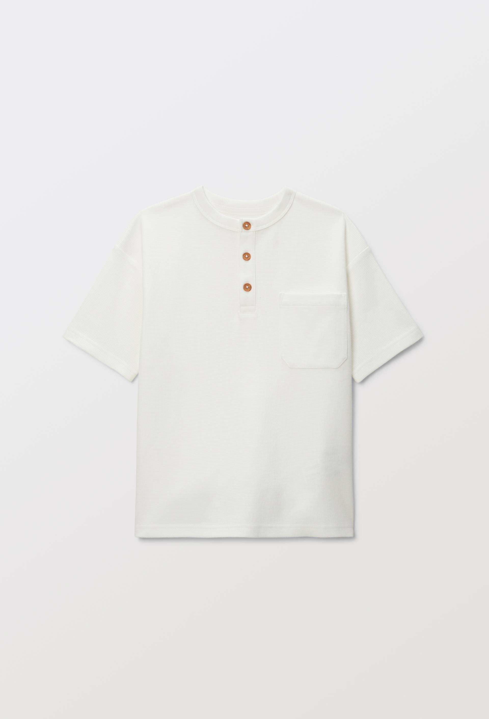 T-shirt manches courtes uni en nid d'abeille en coton BIO GOTS, Ecru, large image number 1