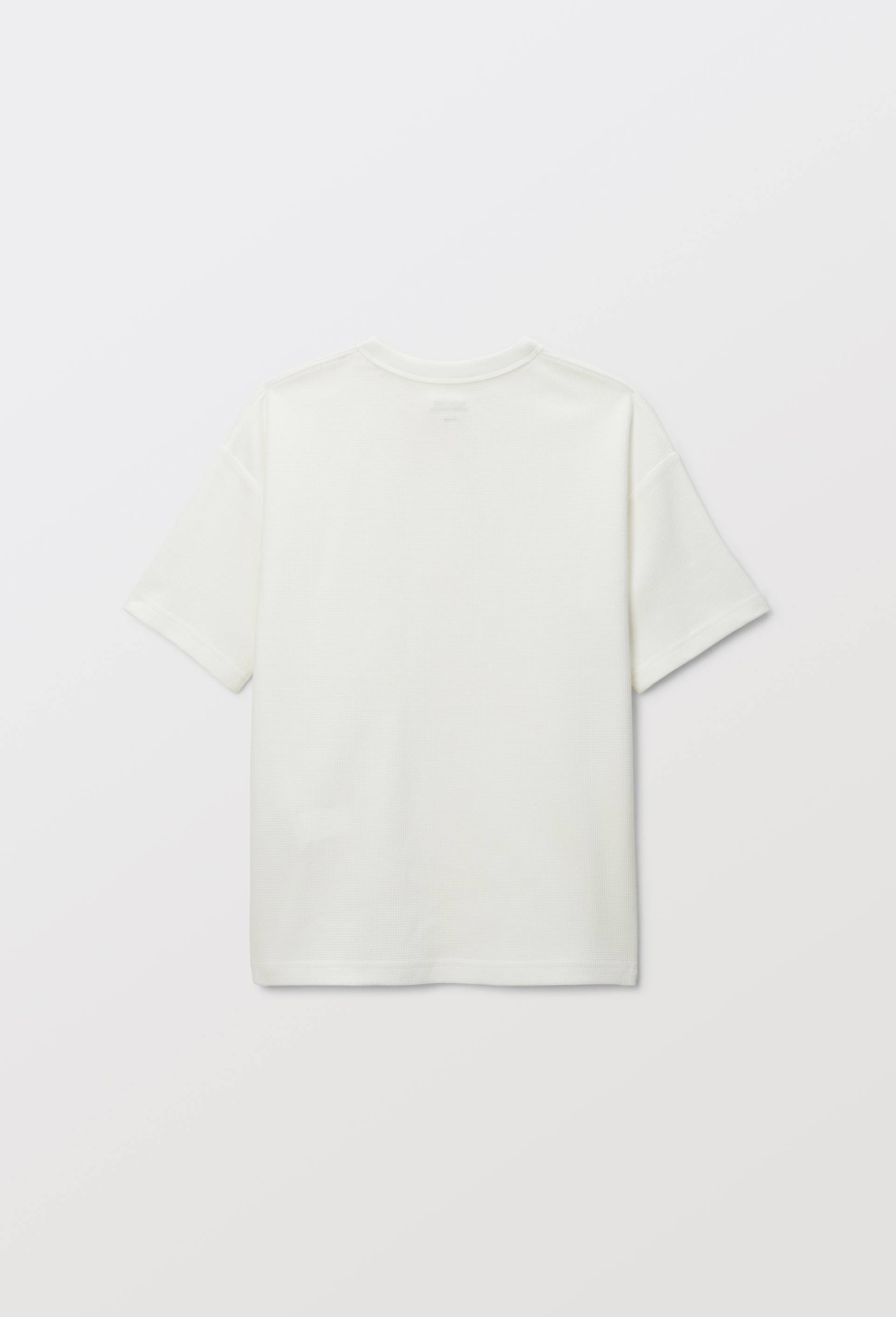 T-shirt manches courtes uni en nid d'abeille en coton BIO GOTS, Ecru, large image number 2.0