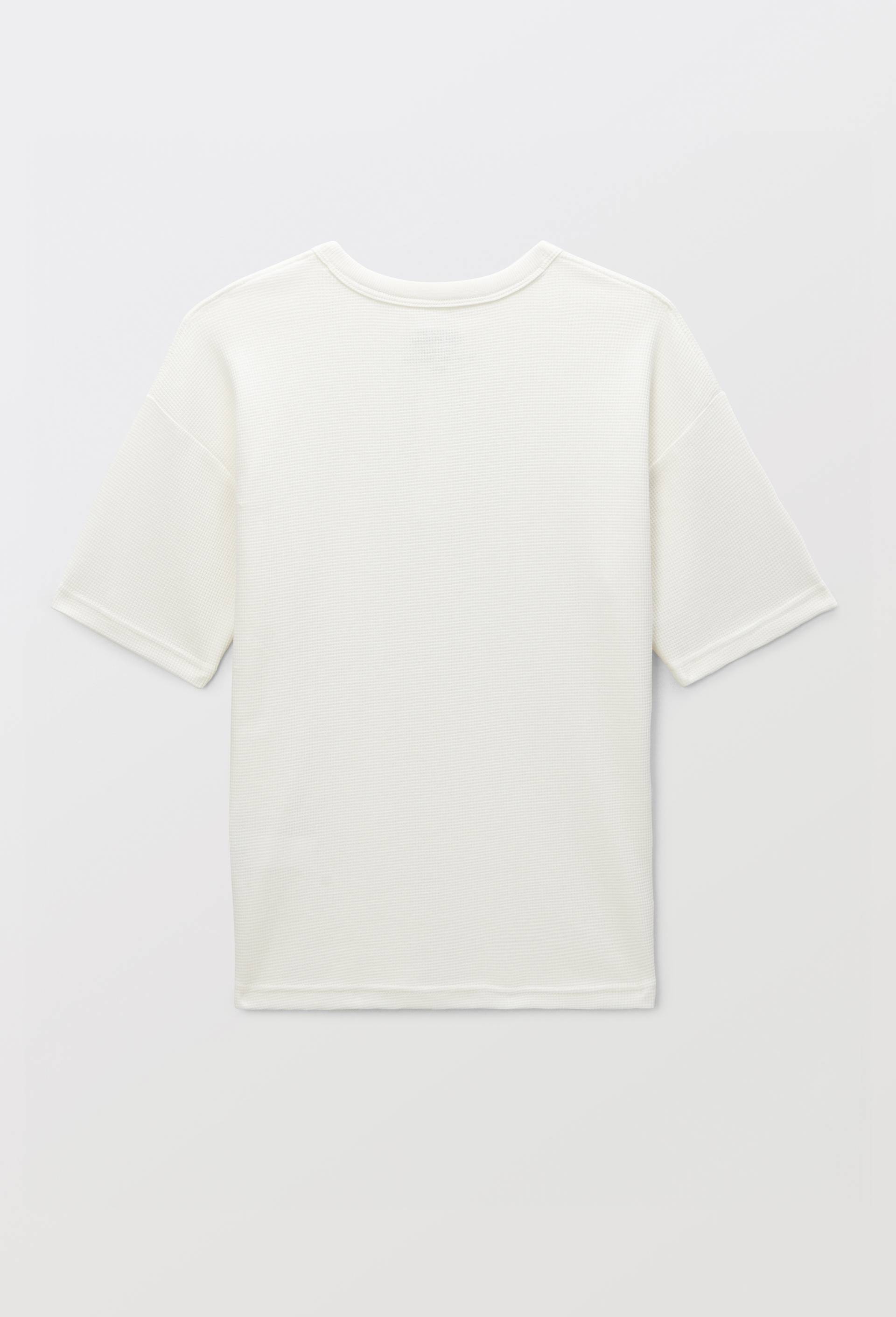 T-shirt manches courtes uni en nid d'abeille en coton BIO GOTS, Ecru, large image number 3.0