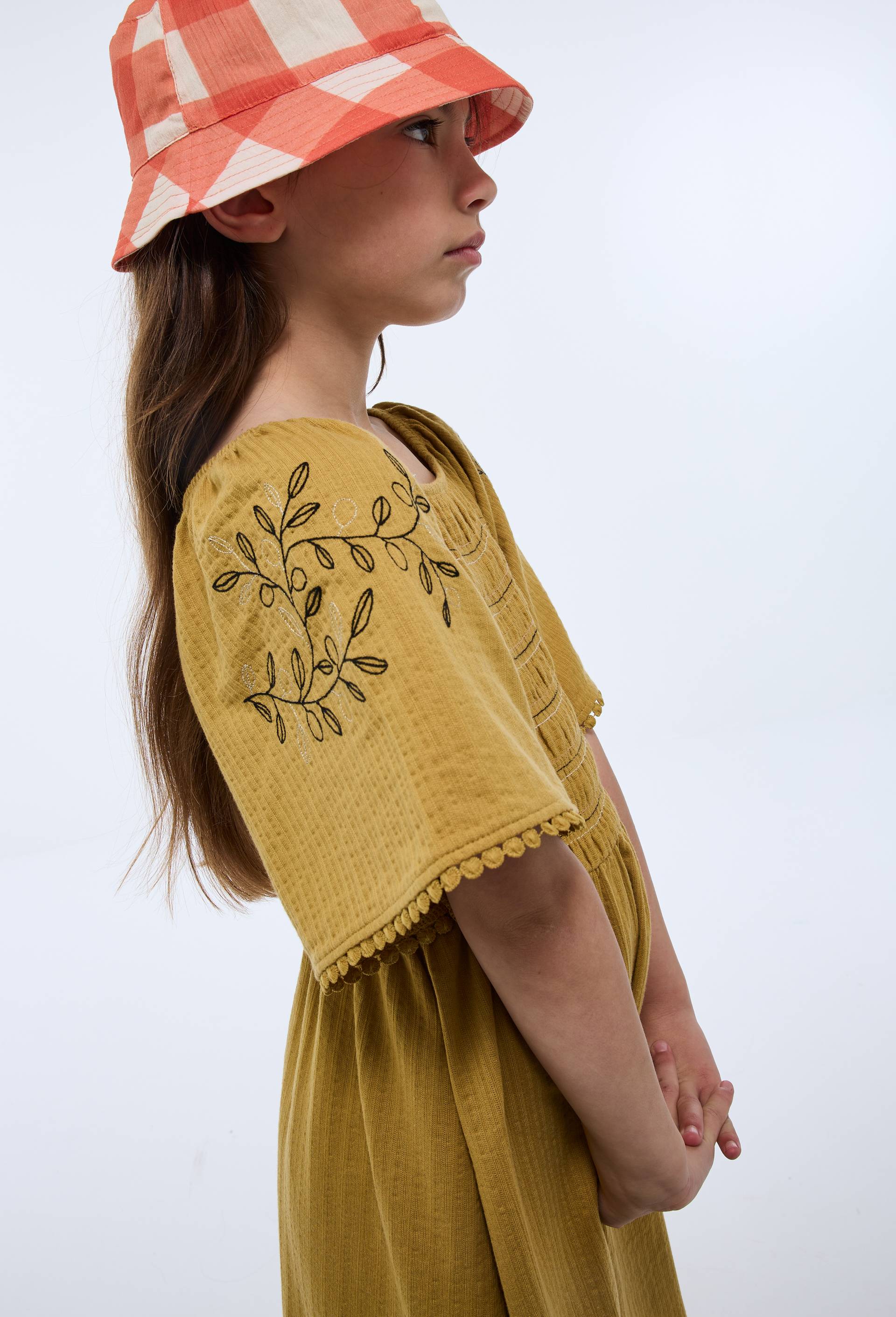 Robe manches brod&eacute;es en coton, Jaune fonc&eacute;, large image number 5.0