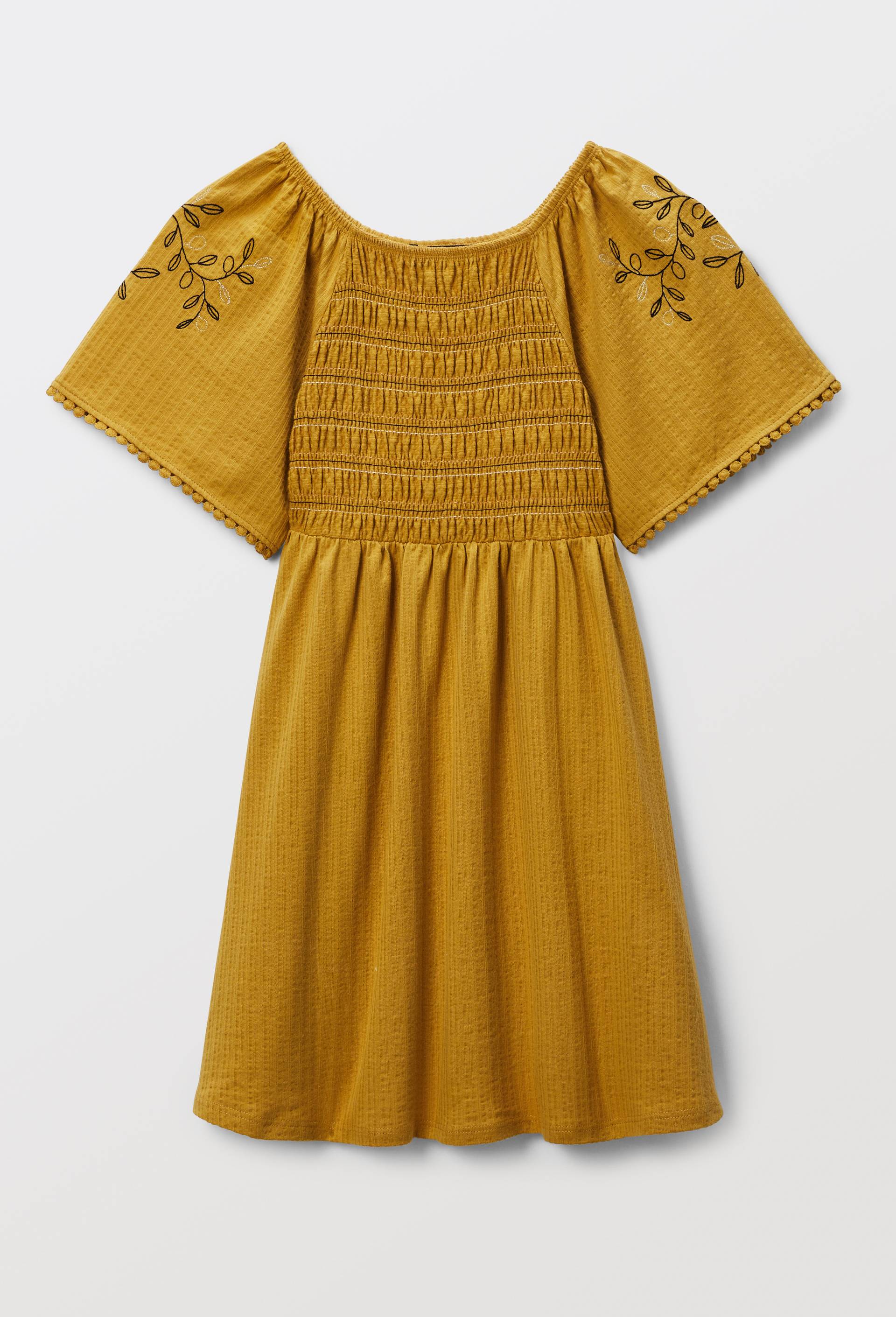Robe manches brod&eacute;es en coton, Jaune fonc&eacute;, large image number 6