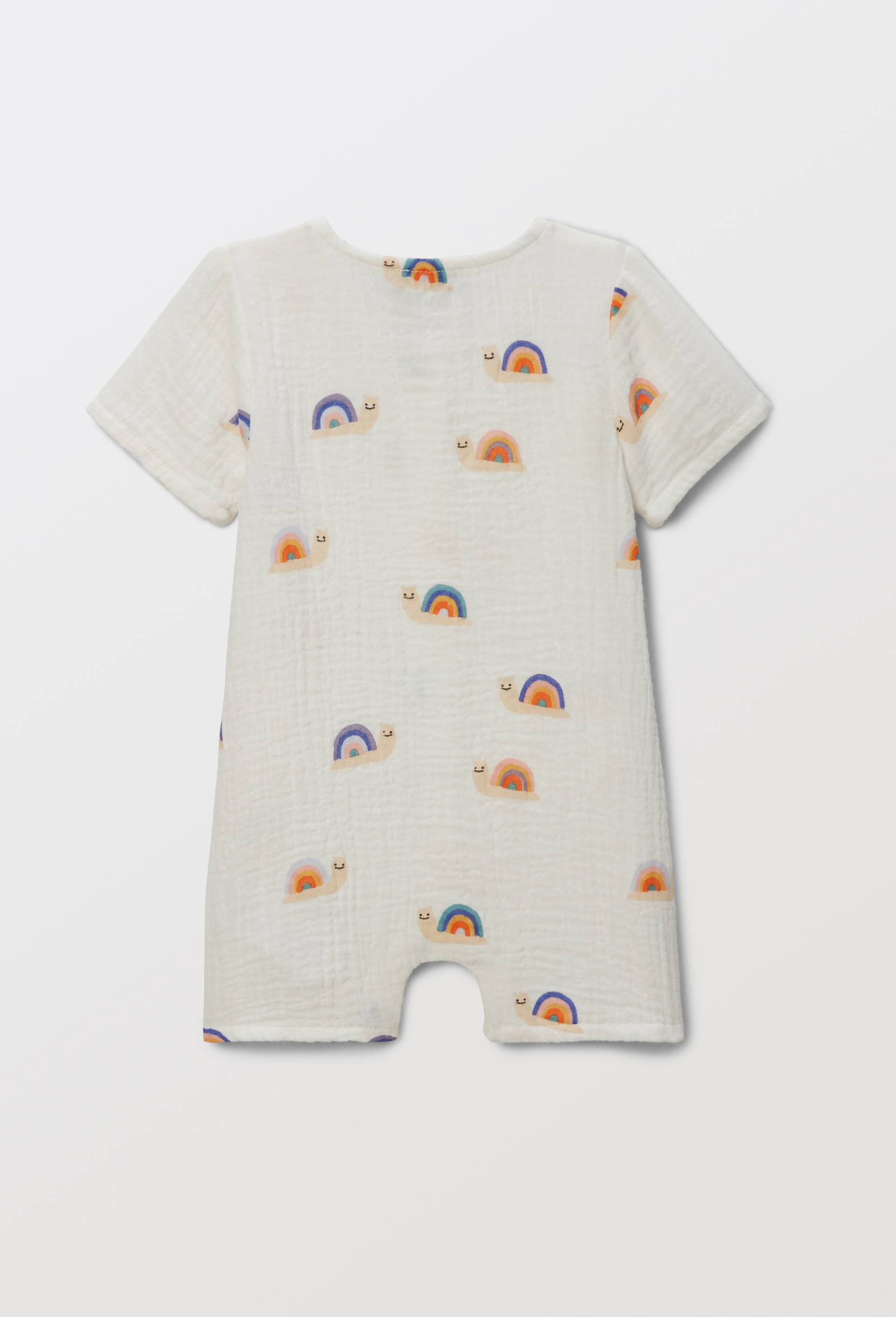 Combinaison courte en double gaze imprim&eacute;e en coton BIO GOTS, Beige clair, large image number 1