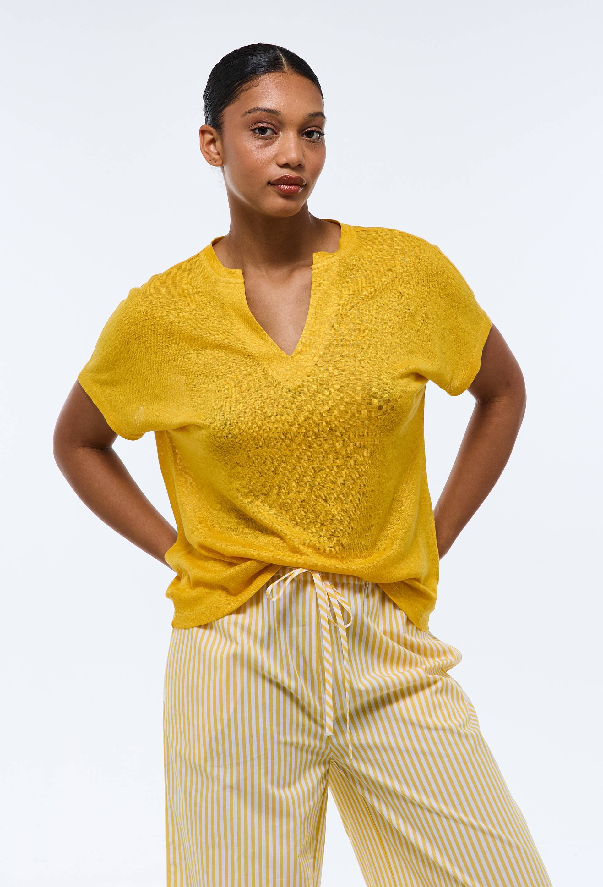T-shirt à manches courtes uni, Jaune, swatch image