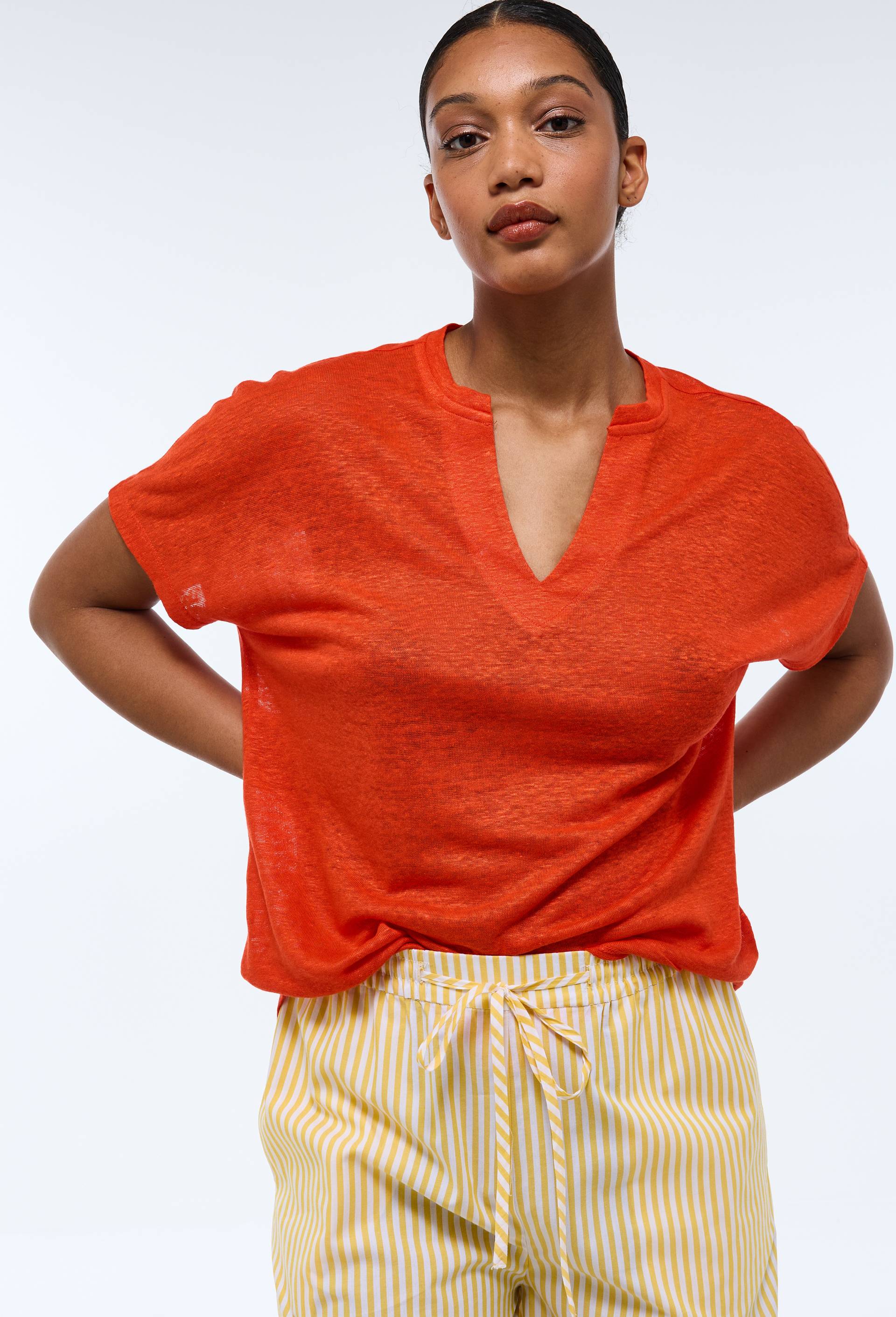 T-shirt à manches courtes uni, Orange, swatch image
