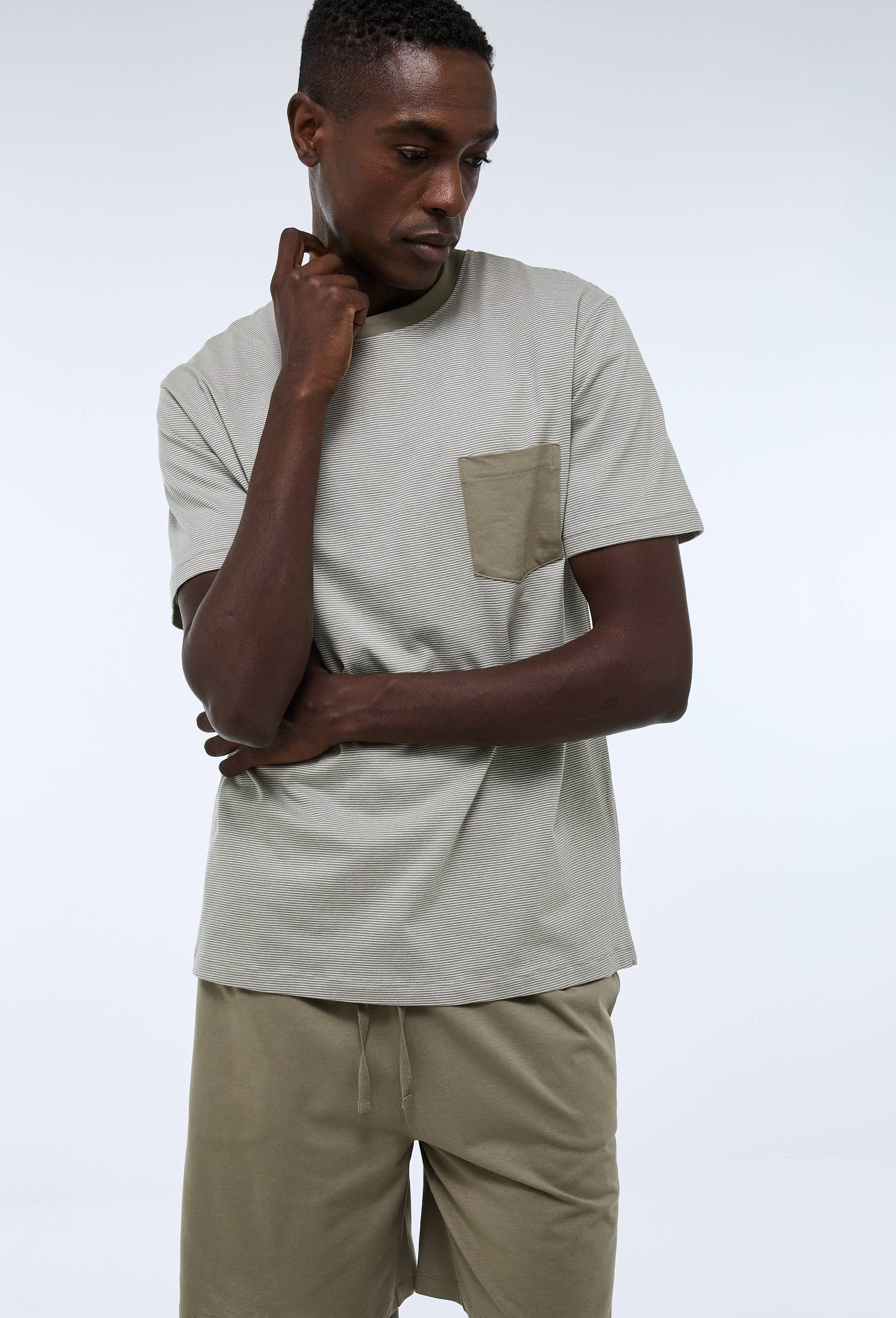 Pyjama T-shirt manches courtes ray&eacute; et Short en jersey de coton BIO GOTS, Vert, large image number 0