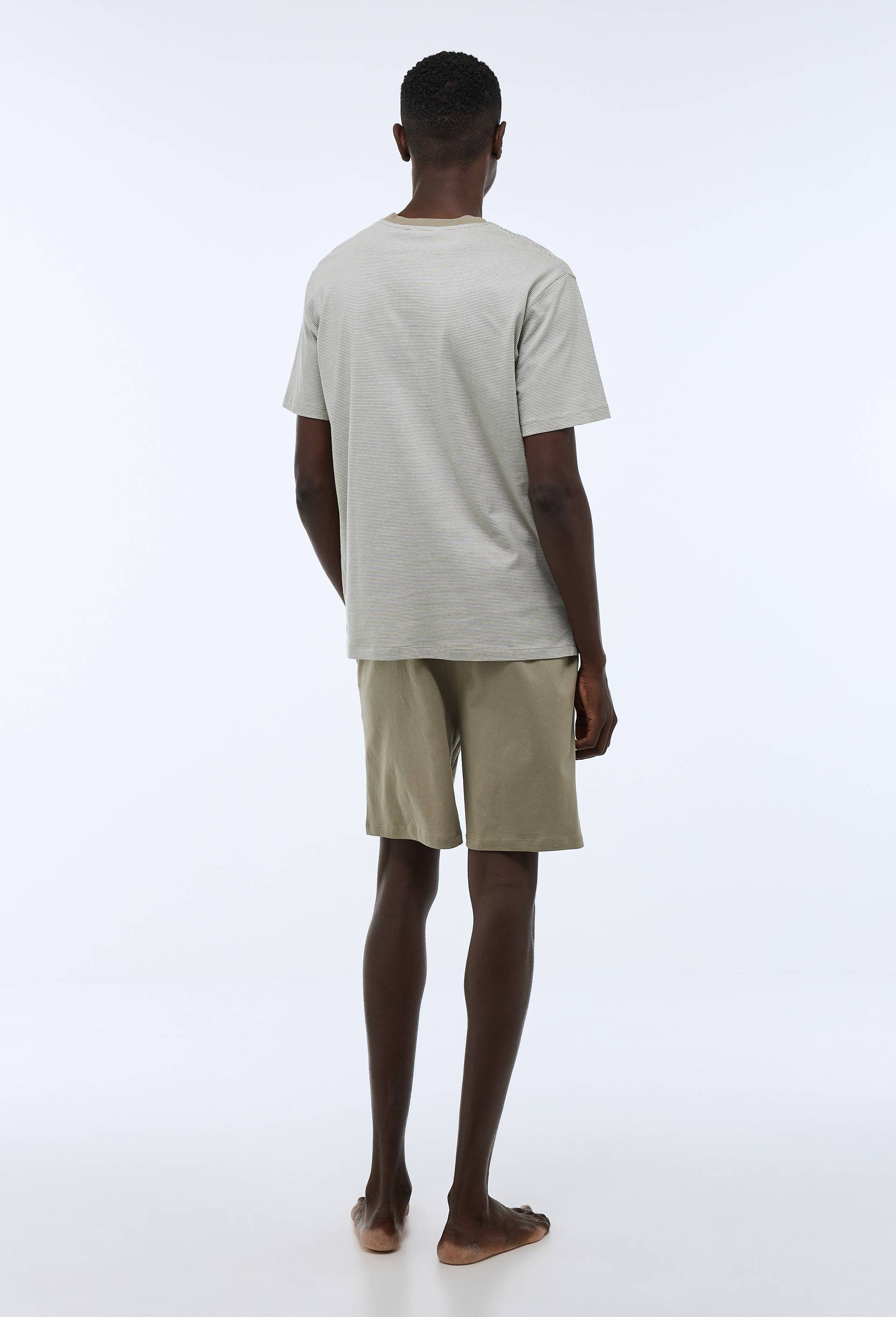 Pyjama T-shirt manches courtes ray&eacute; et Short en jersey de coton BIO GOTS, Vert, large image number 1