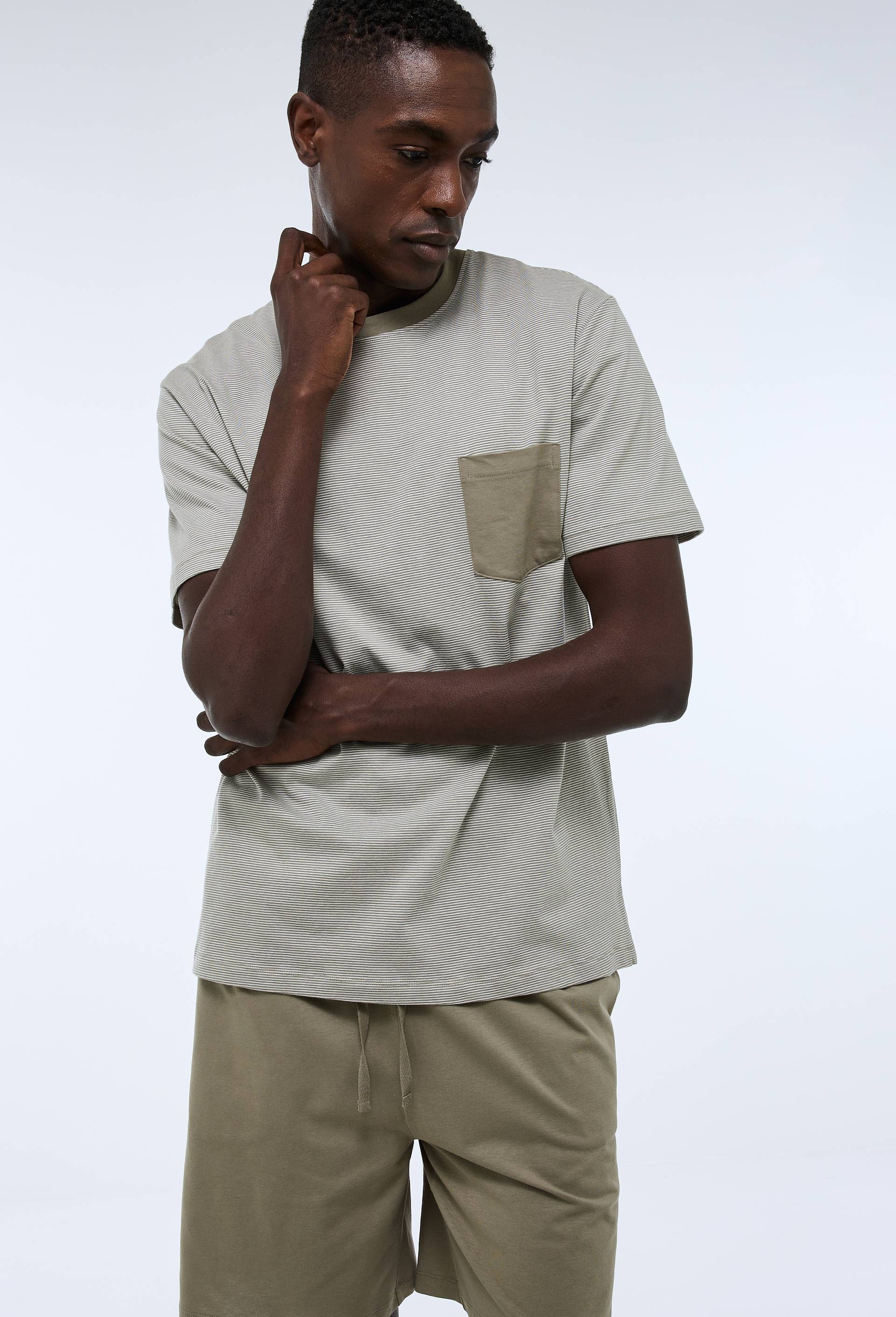 Pyjama T-shirt manches courtes ray&eacute; et Short en jersey de coton BIO GOTS, Vert, large image number 1.0