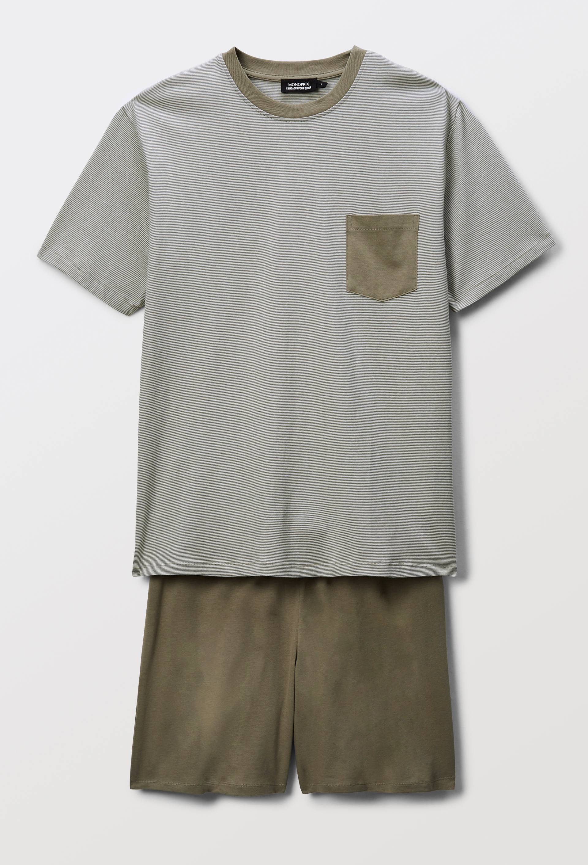 Pyjama T-shirt manches courtes ray&eacute; et Short en jersey de coton BIO GOTS, Vert, large image number 2