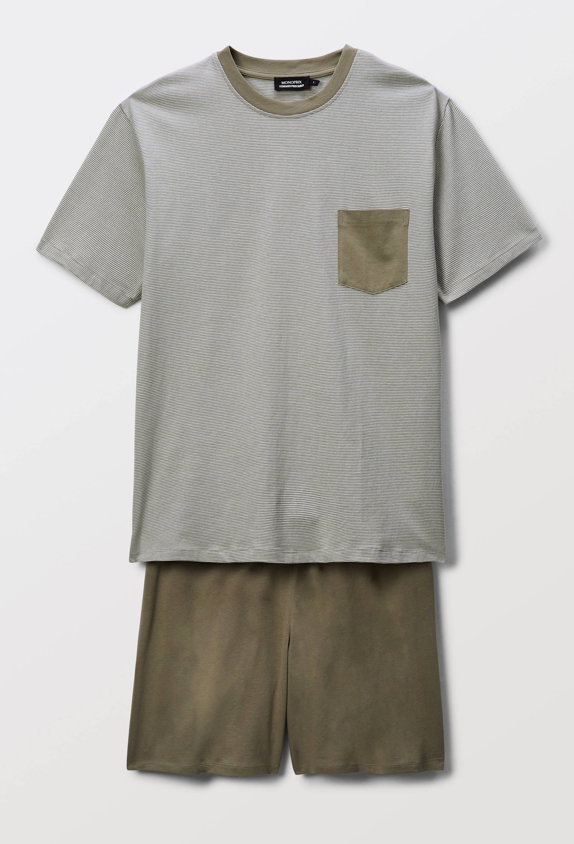 Pyjama T-shirt manches courtes ray&eacute; et Short en jersey de coton BIO GOTS, Vert, large image number 3.0
