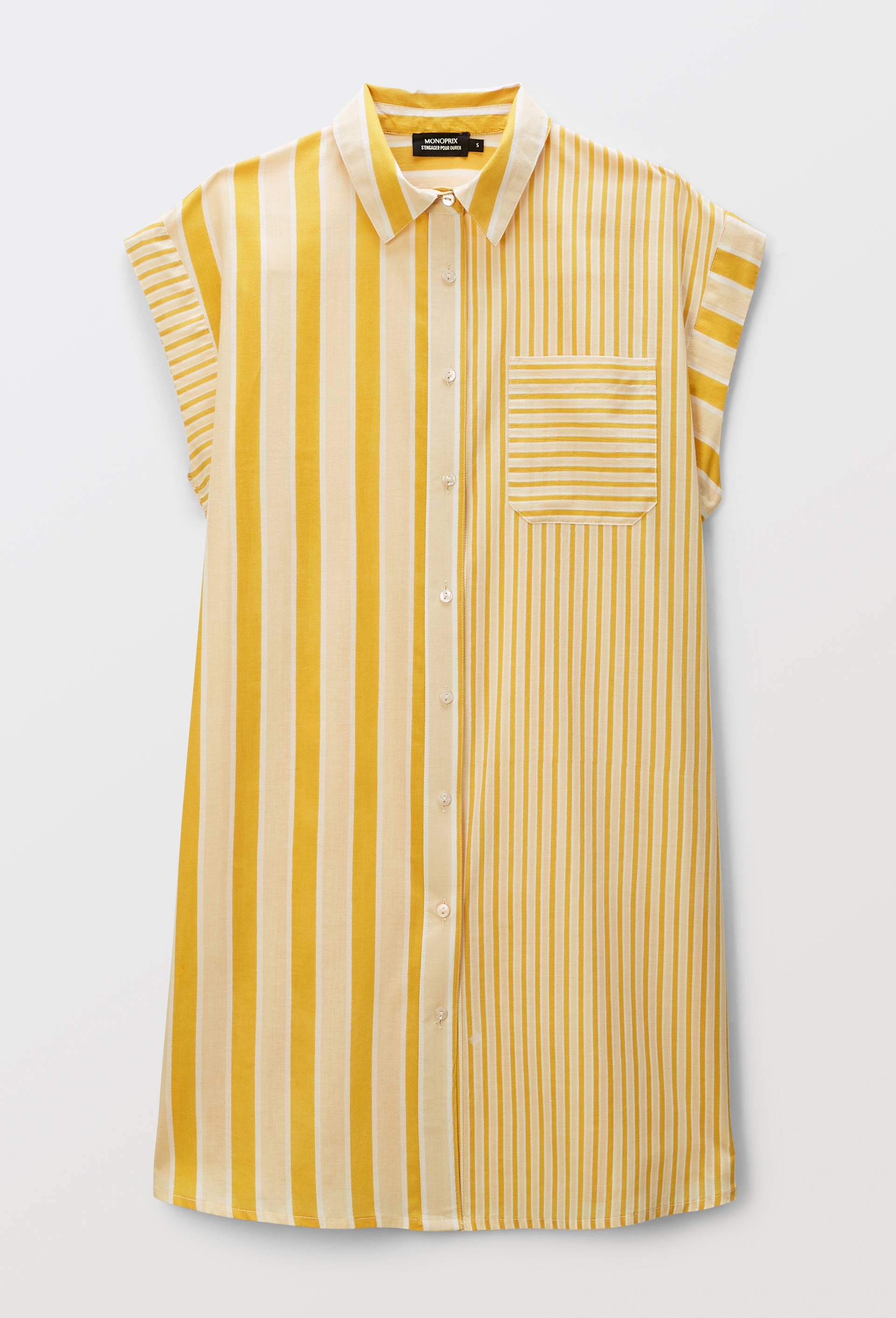 Chemise de nuit ray&eacute;e en coton BIO GOTS, Jaune, large image number 2