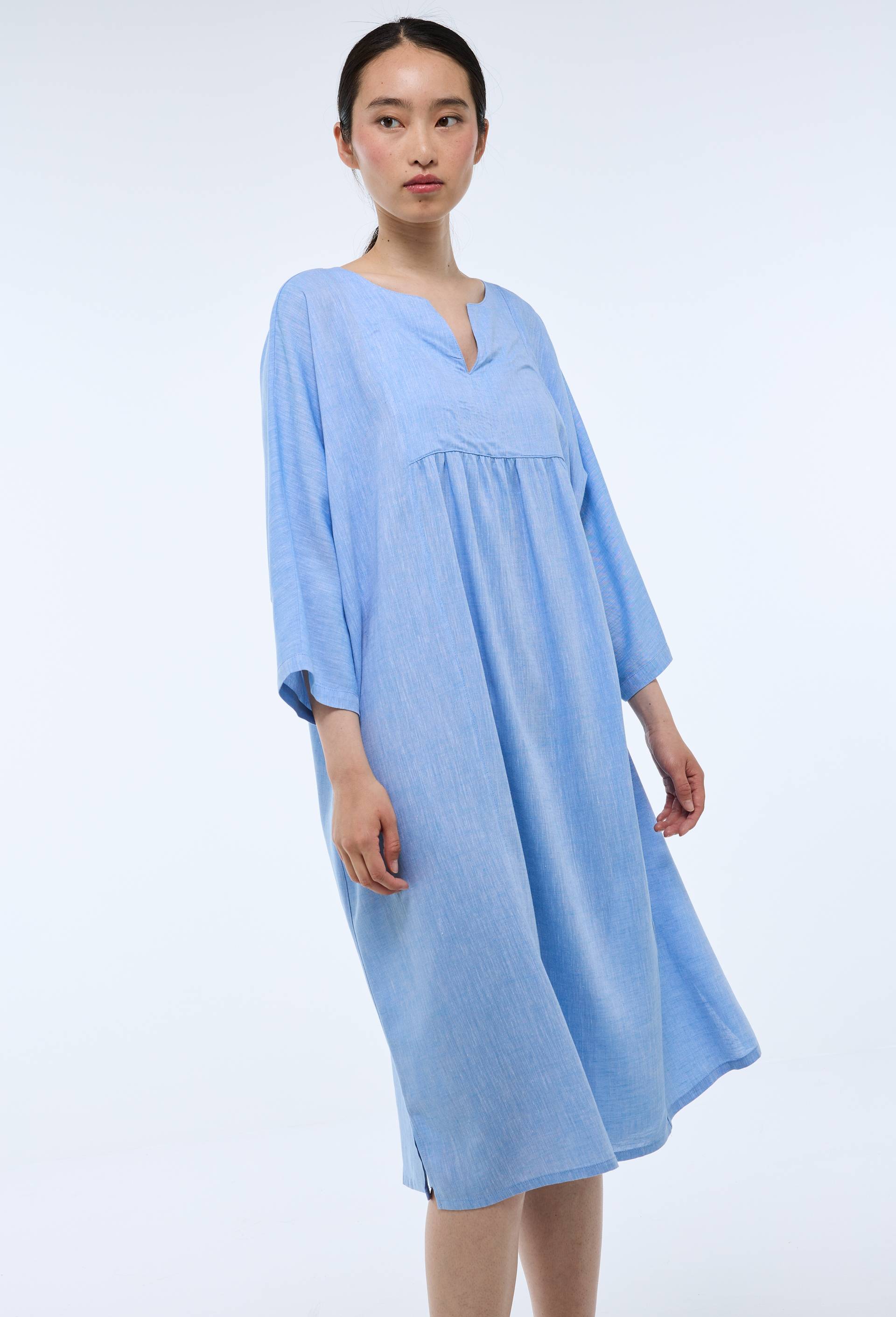 Chemise de nuit unie &agrave; manches courtes en viscose et lin, Bleu clair, large image number 0