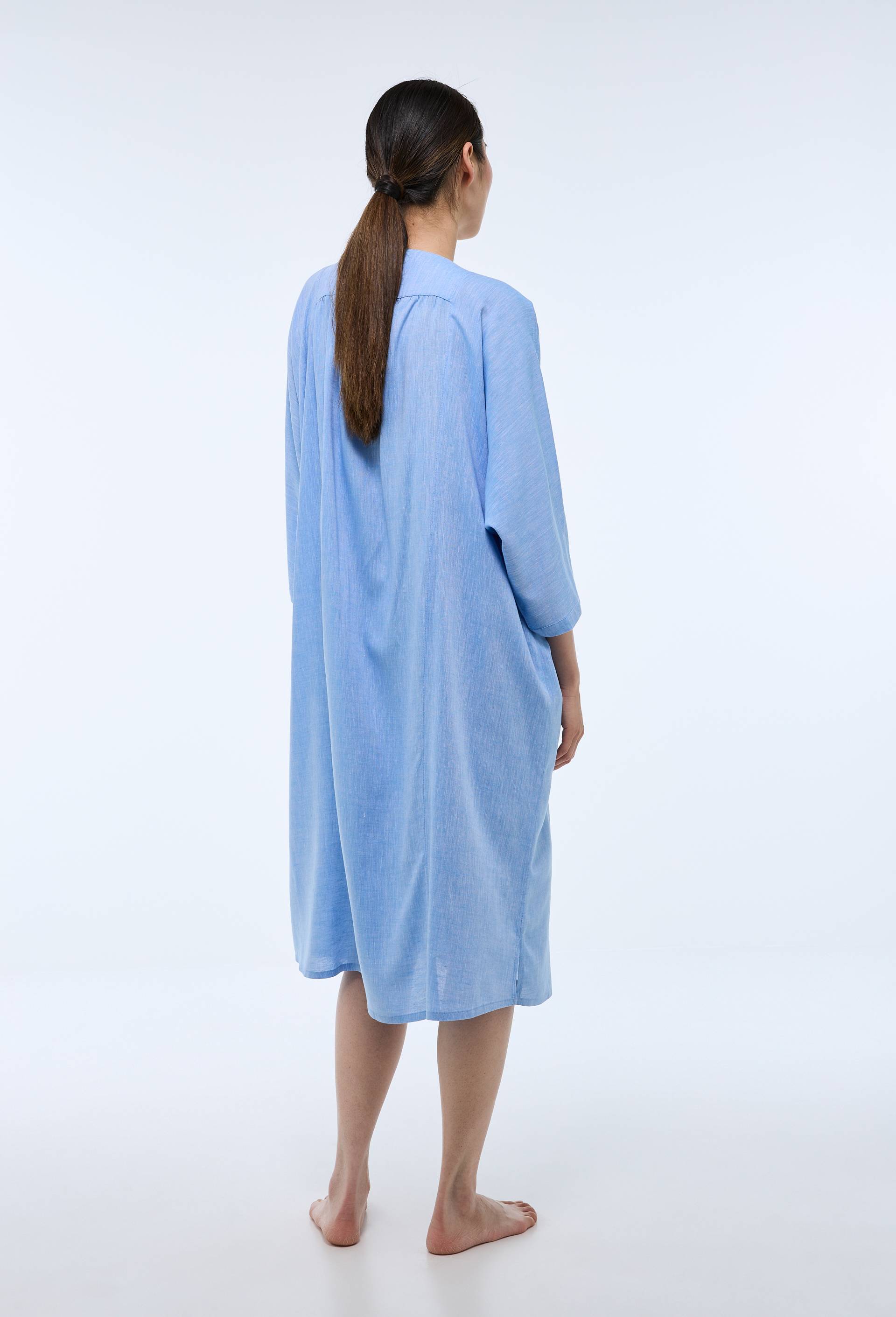 Chemise de nuit unie &agrave; manches courtes en viscose et lin, Bleu clair, large image number 1.0