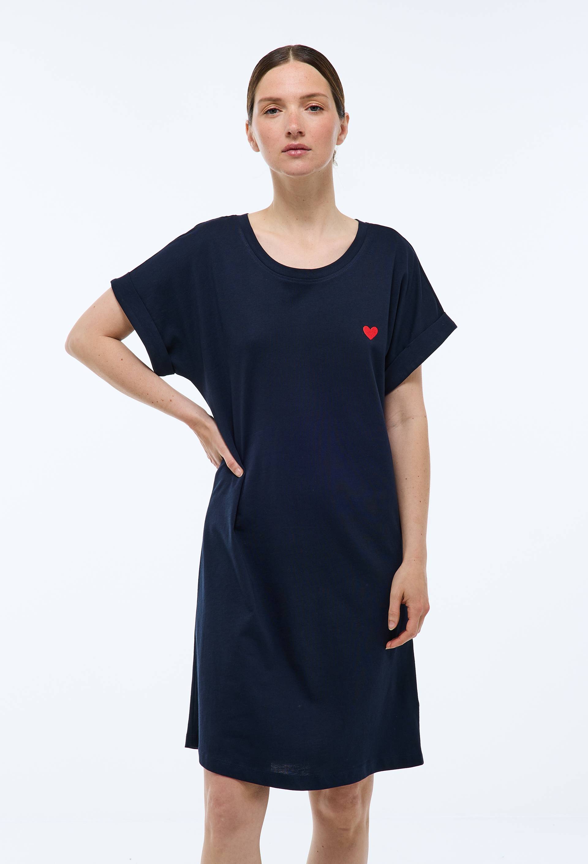 Chemise de nuit manches courtes ray&eacute;e en coton BIO GOTS, Bleu fonc&eacute;, large image number 0