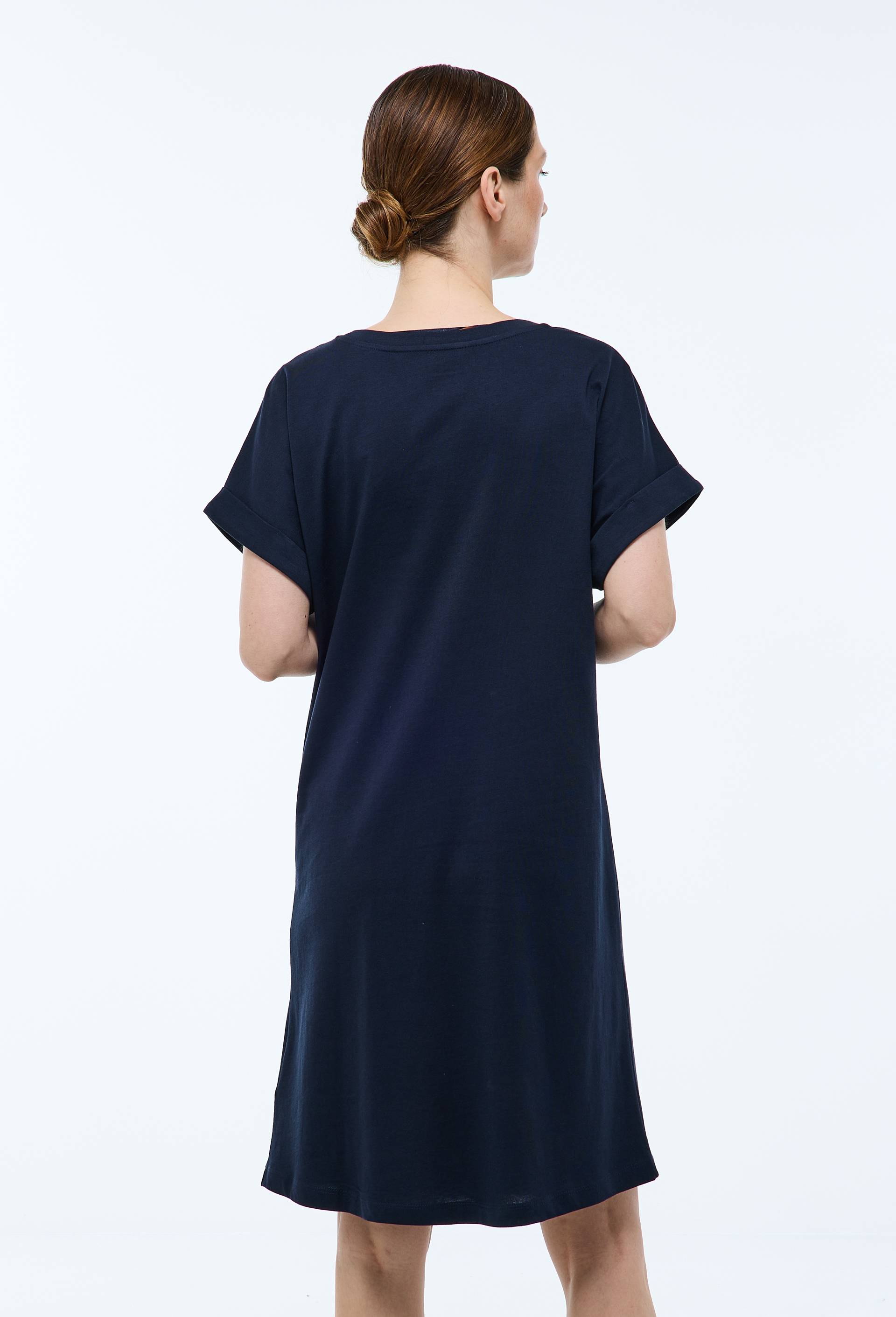 Chemise de nuit manches courtes ray&eacute;e en coton BIO GOTS, Bleu fonc&eacute;, large image number 1