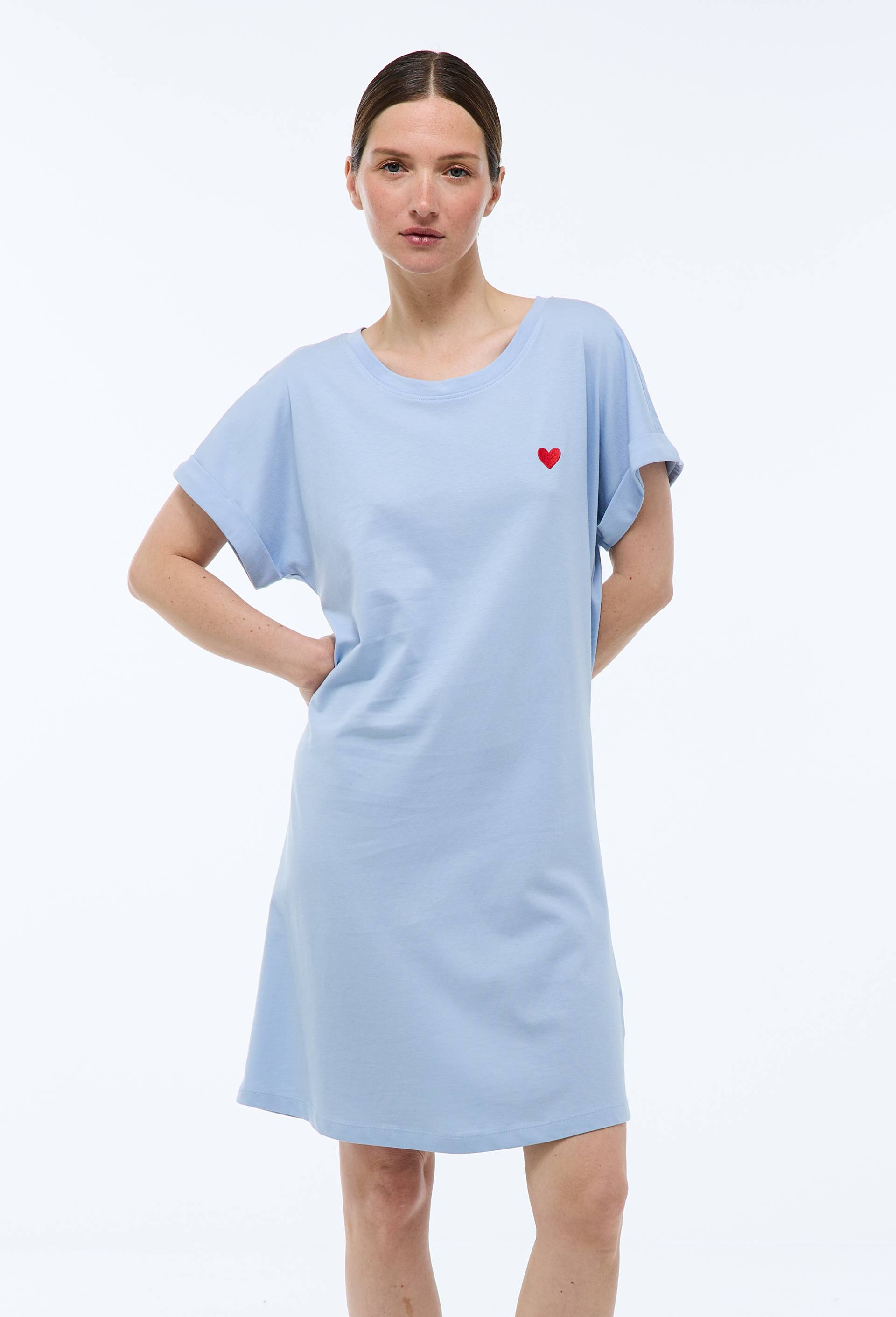 Chemise de nuit manches courtes ray&eacute;e en coton BIO GOTS, Bleu clair, large image number 0
