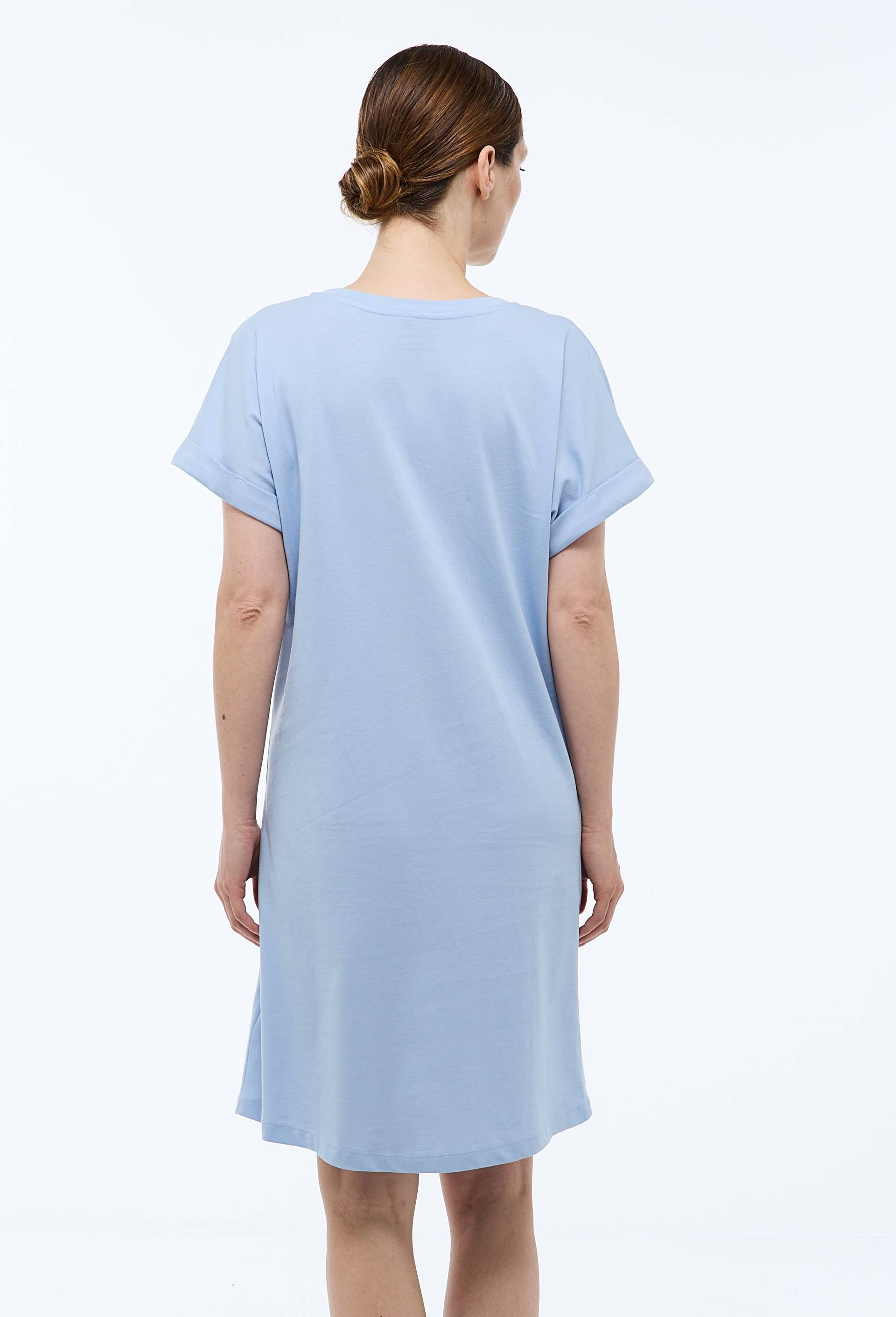 Chemise de nuit manches courtes ray&eacute;e en coton BIO GOTS, Bleu clair, large image number 1.0