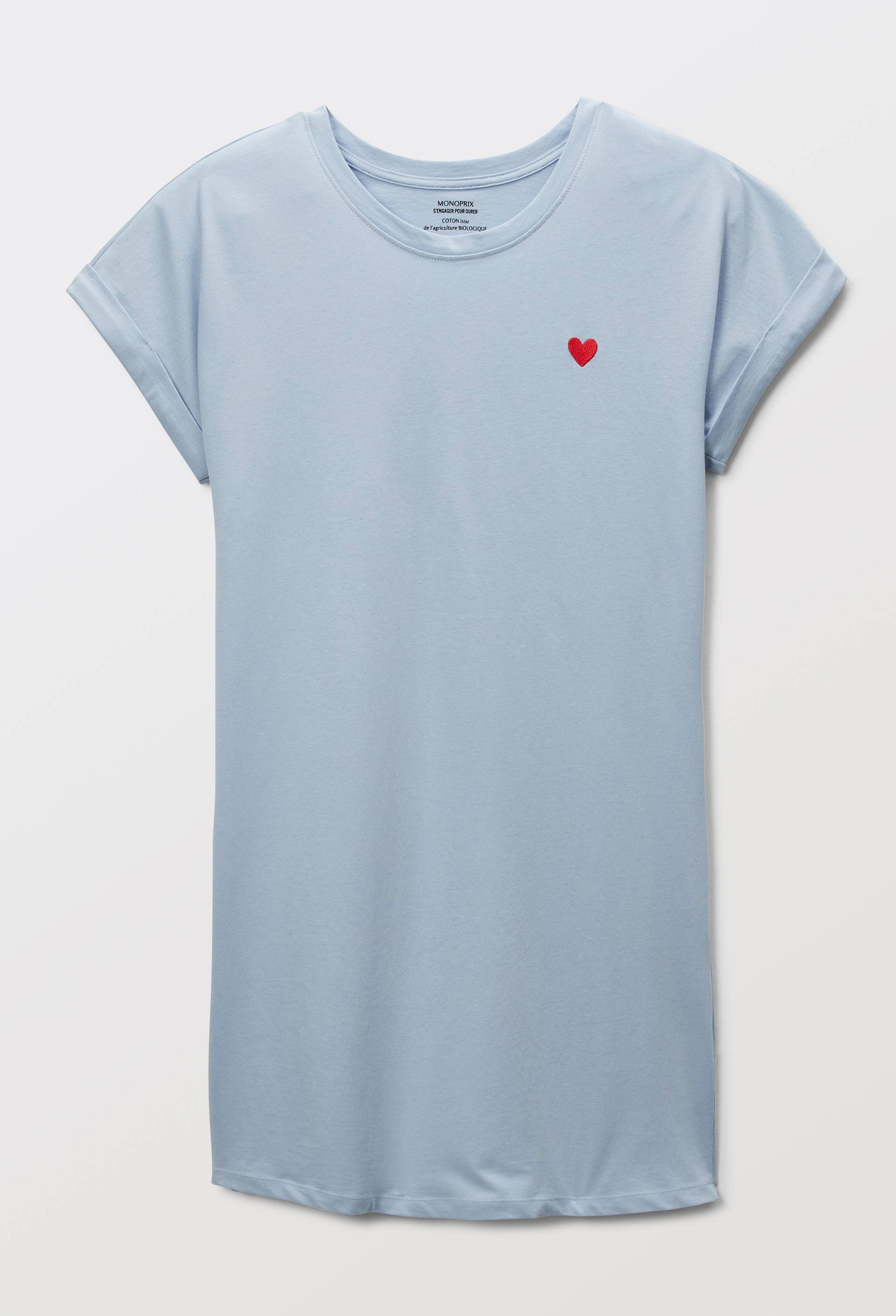 Chemise de nuit manches courtes ray&eacute;e en coton BIO GOTS, Bleu clair, large image number 2