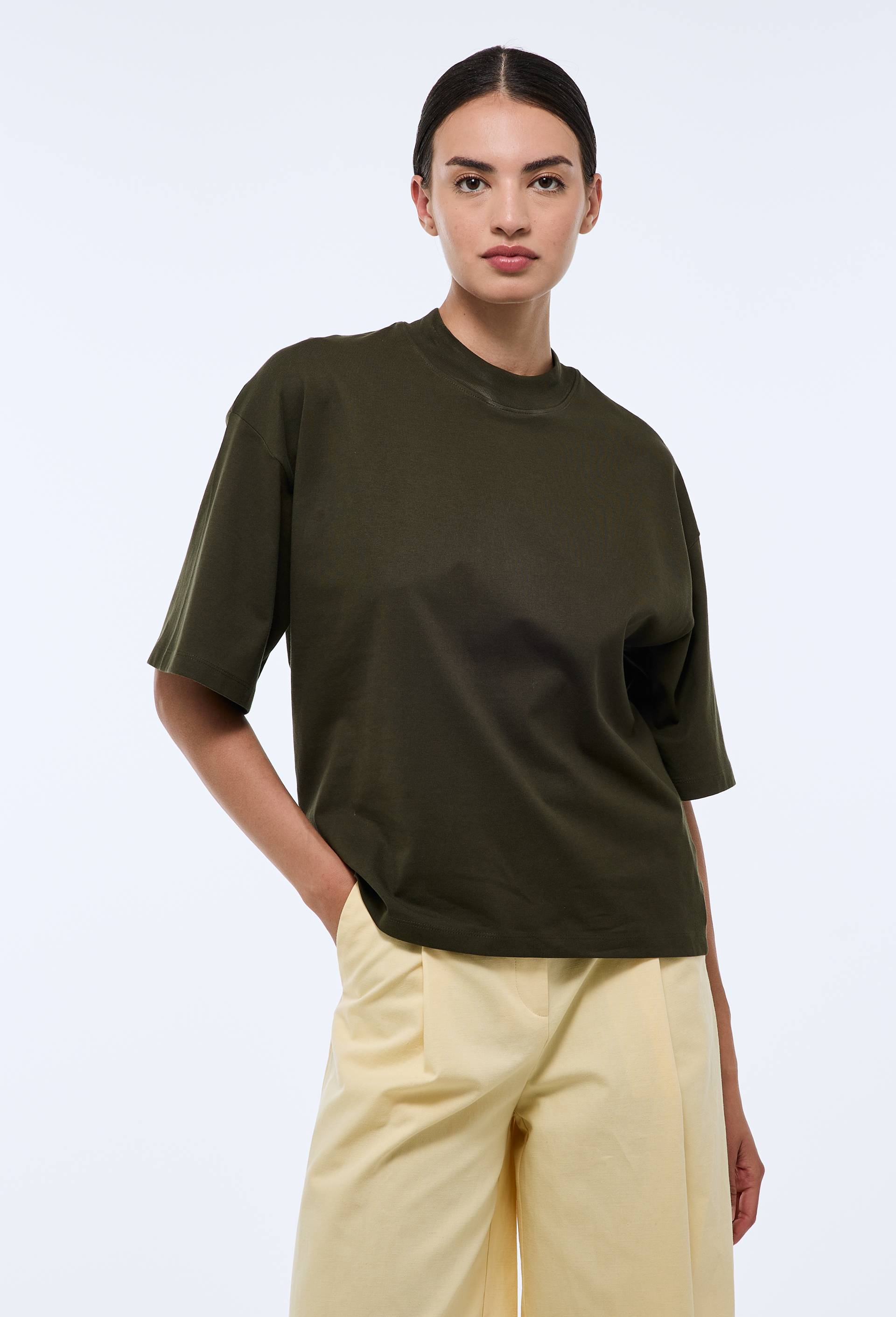 T-shirt manches courtes uni en coton BIO GOTS, Vert foncé, swatch image