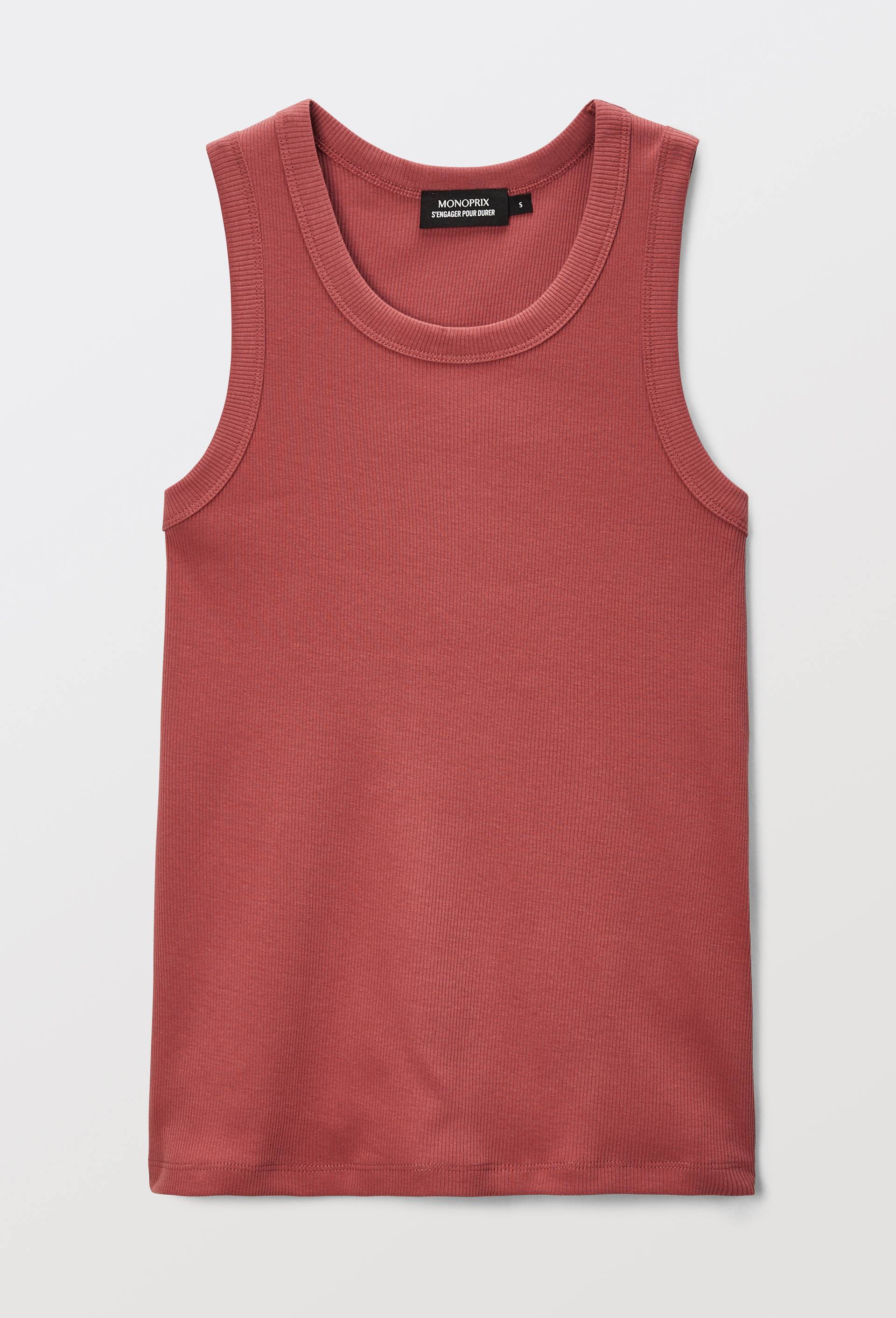 Débardeur côtelé uni en coton BIO GOTS ROSE FONCE pour femme MONOPRIX