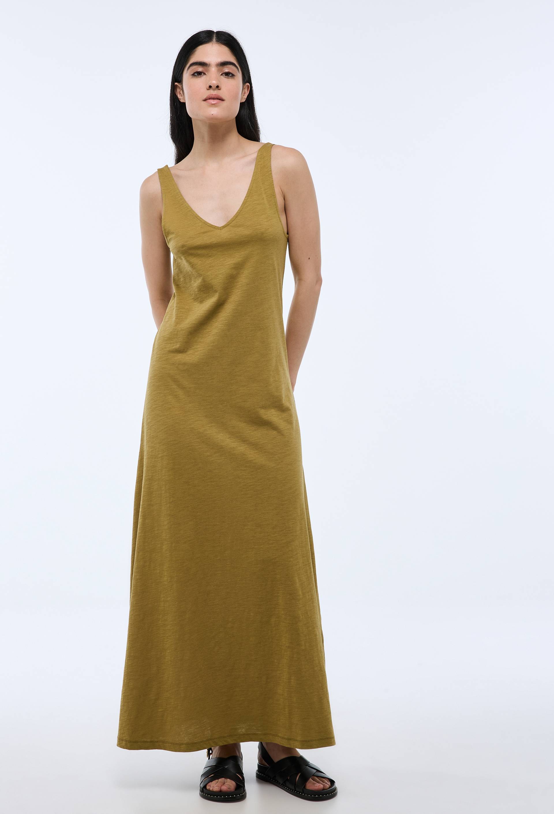 Robe longue unie en coton BIO GOTS, Jaune foncé, swatch image