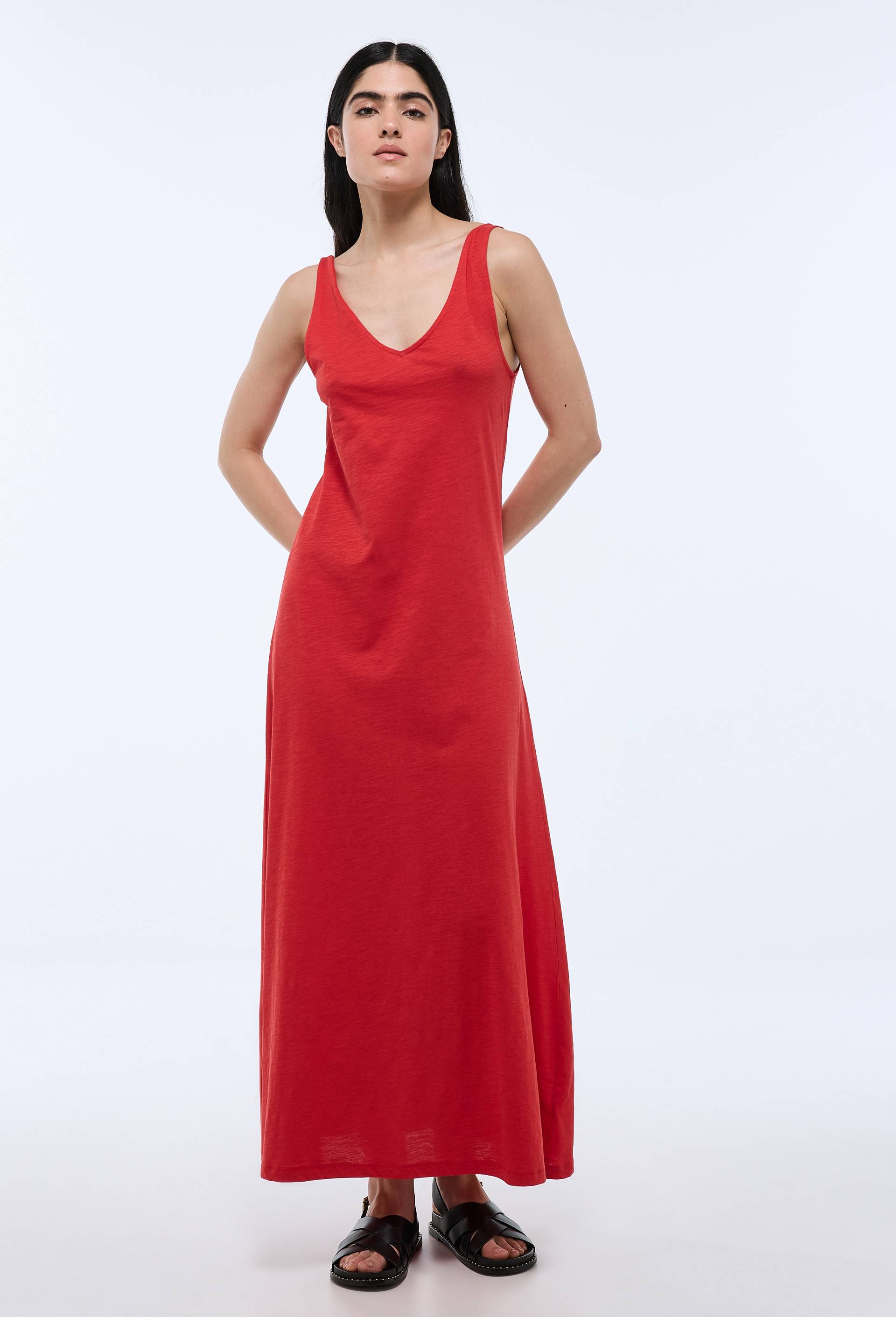 Robe longue unie en coton BIO GOTS, Rouge, swatch image