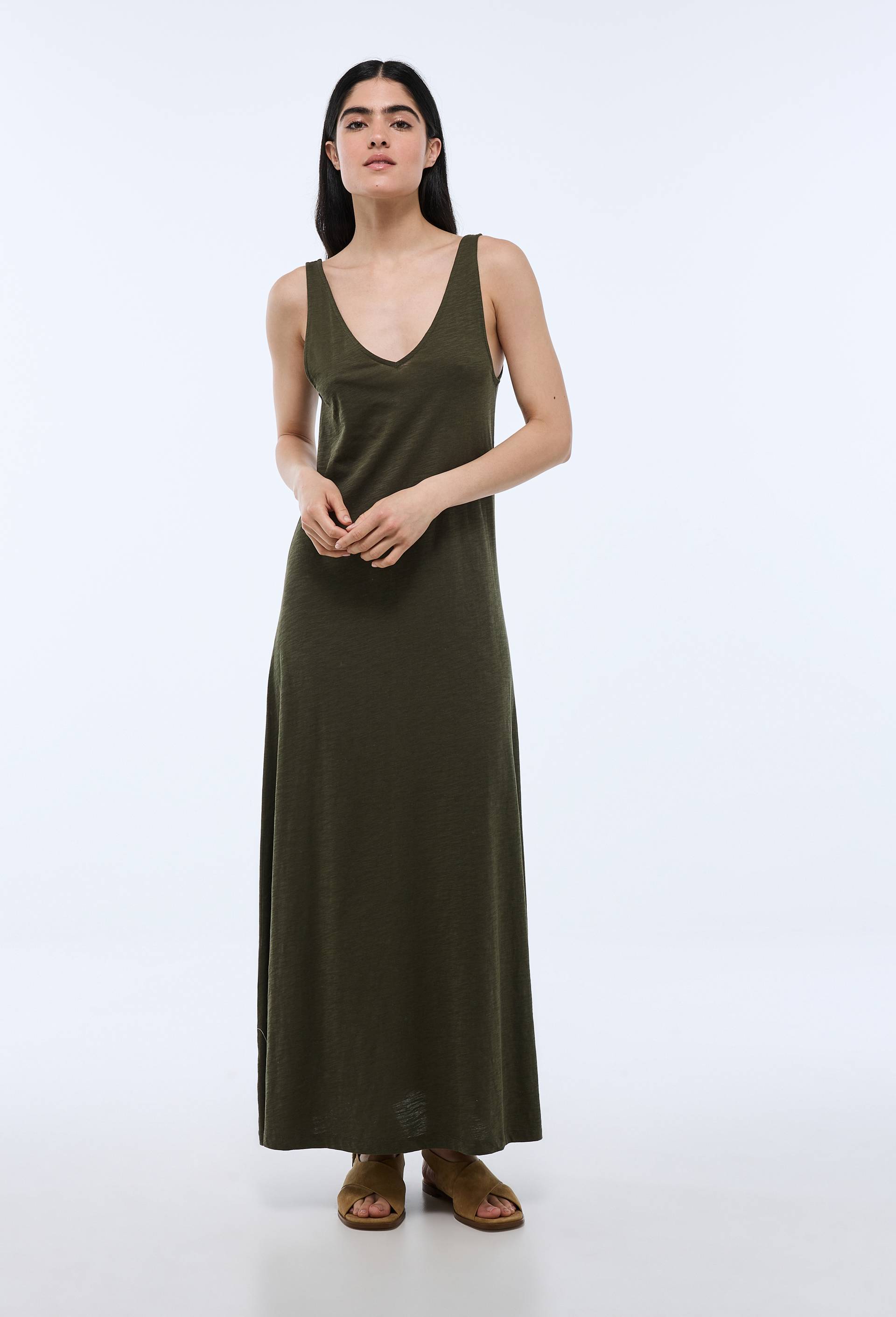 Robe longue unie en coton BIO GOTS, Vert foncé, swatch image