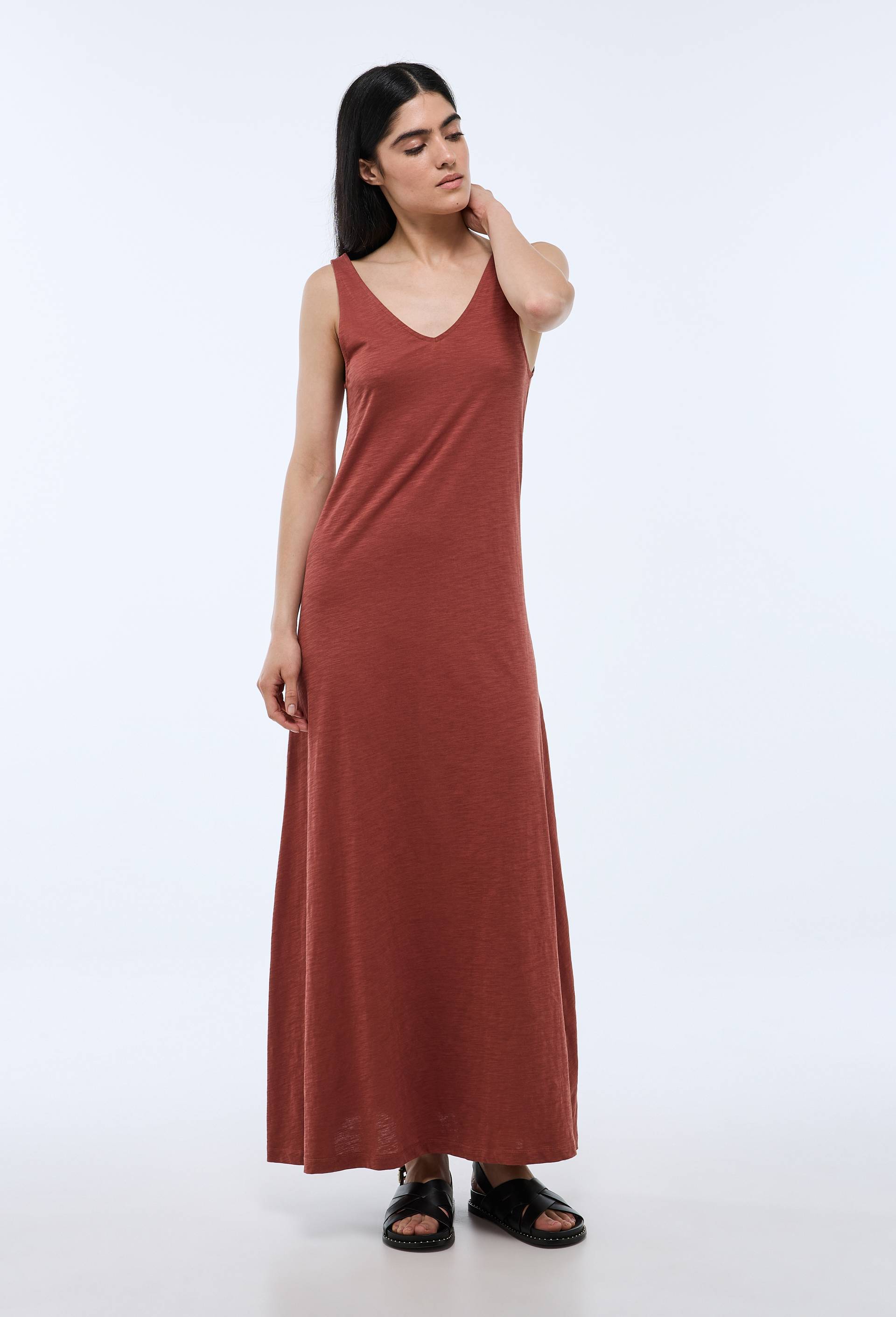 Robe longue unie en coton BIO GOTS, Rose foncé, swatch image