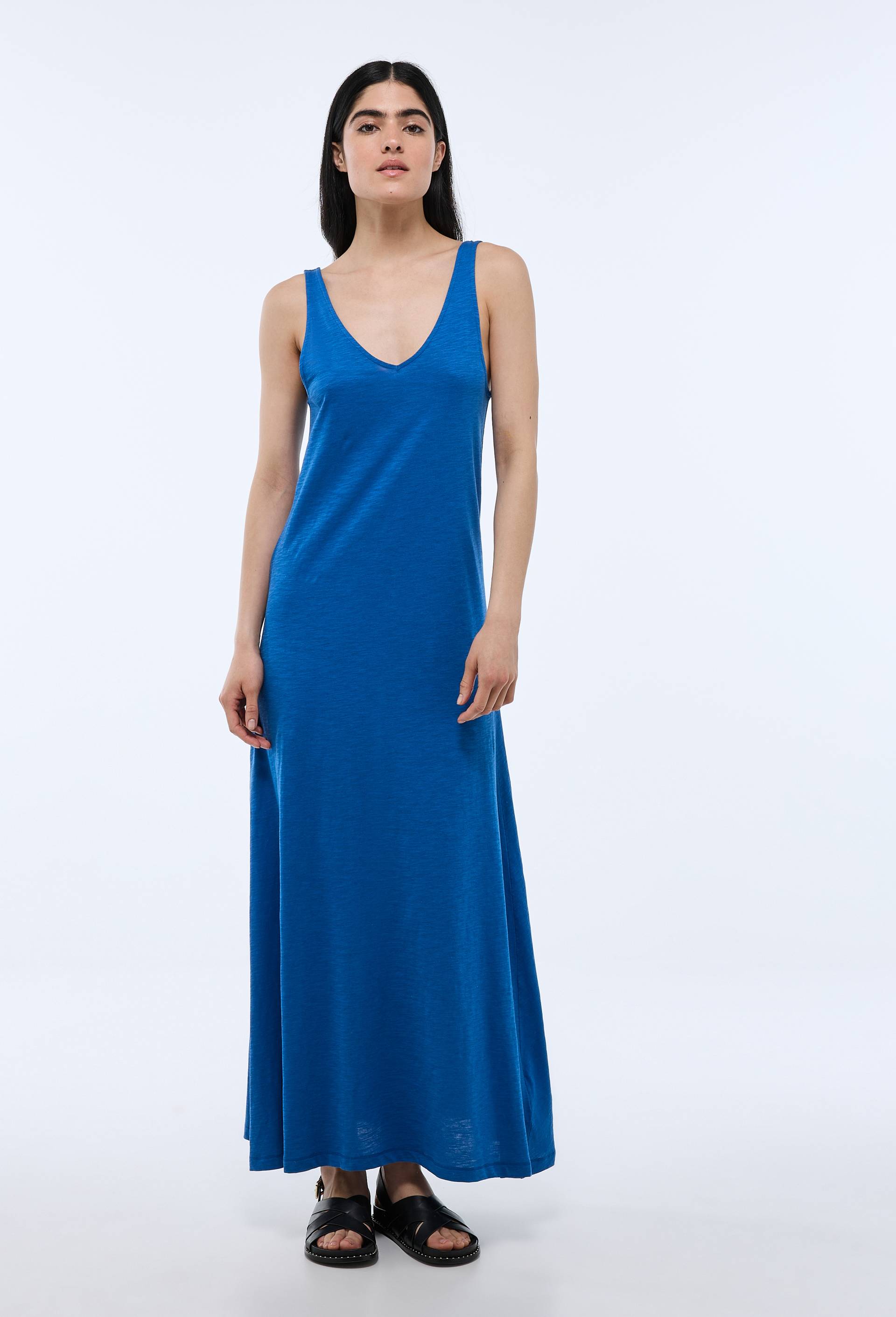 Robe longue unie en coton BIO GOTS, Bleu, swatch image