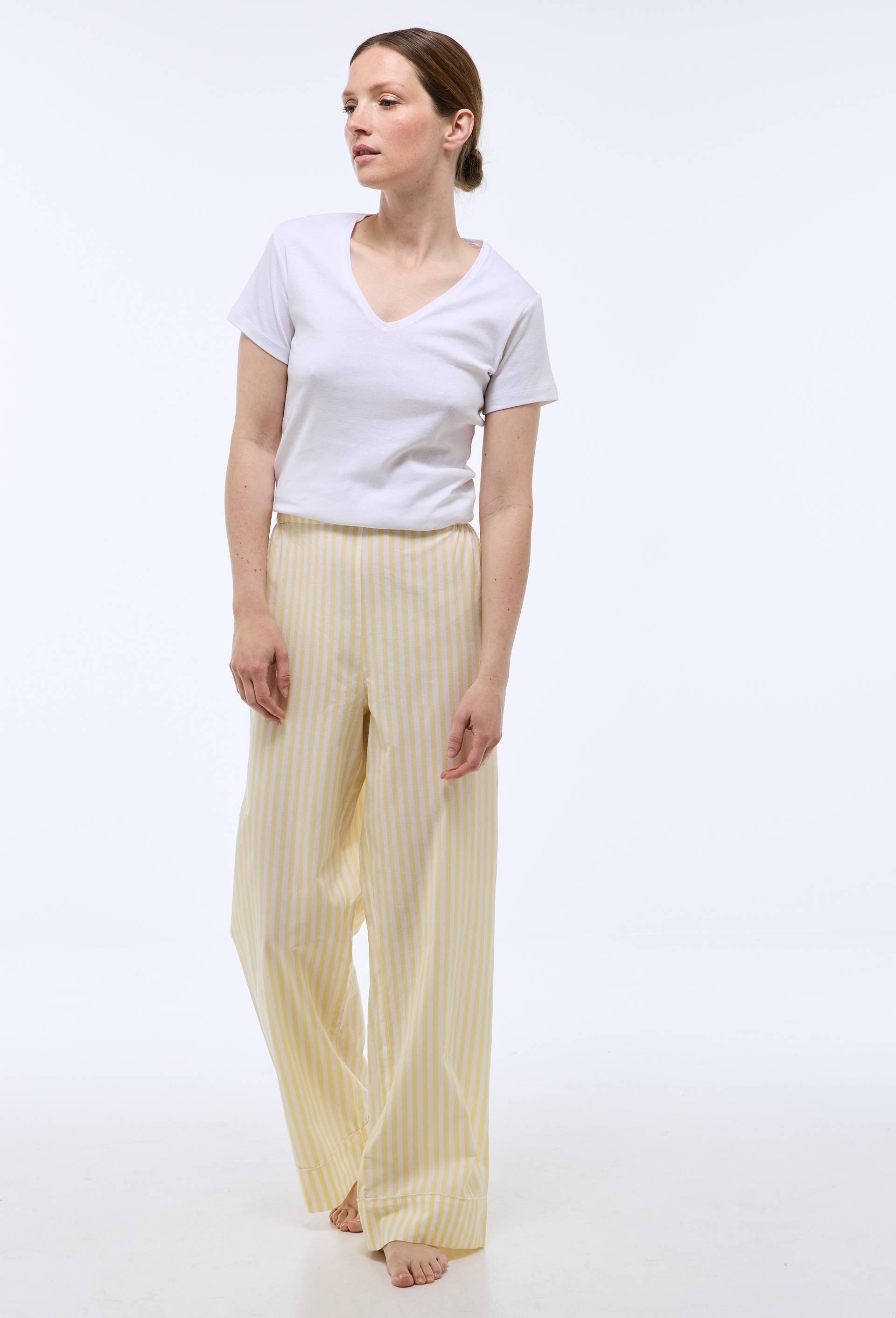 Pantalon ray&eacute; tiss&eacute; en coton BIO GOTS, Jaune clair, large image number 0