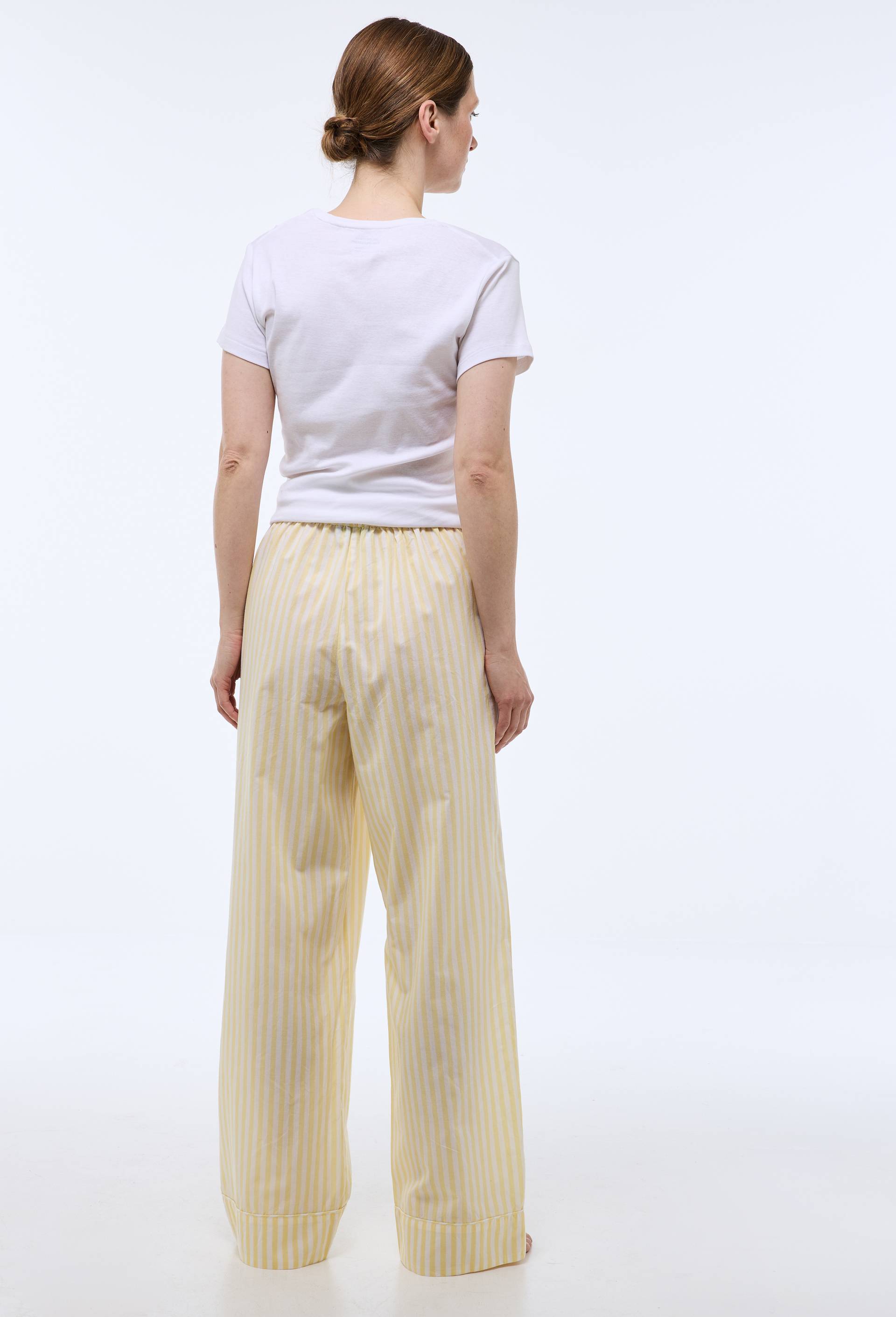 Pantalon ray&eacute; tiss&eacute; en coton BIO GOTS, Jaune clair, large image number 1