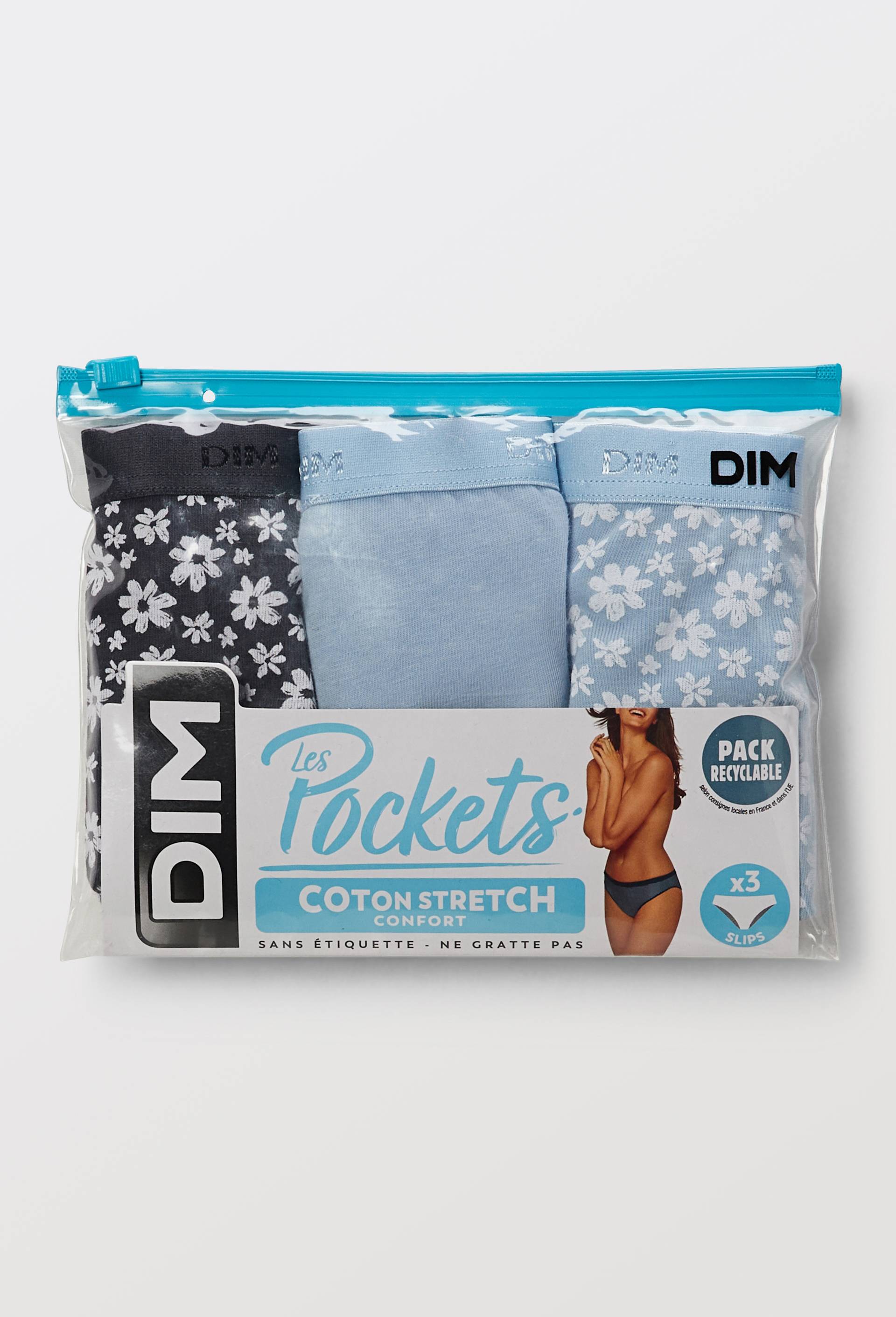 Lot de 3 slips fantaisie en coton POCKET DIM, Bleu clair, large image number 3.0