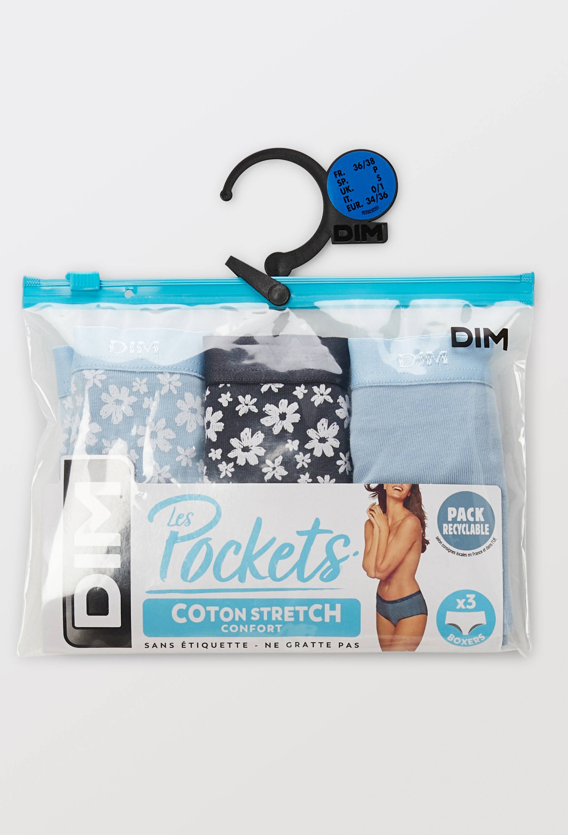 Lot de 3 slips fantaisie en coton POCKET DIM, Bleu clair, large image number 3