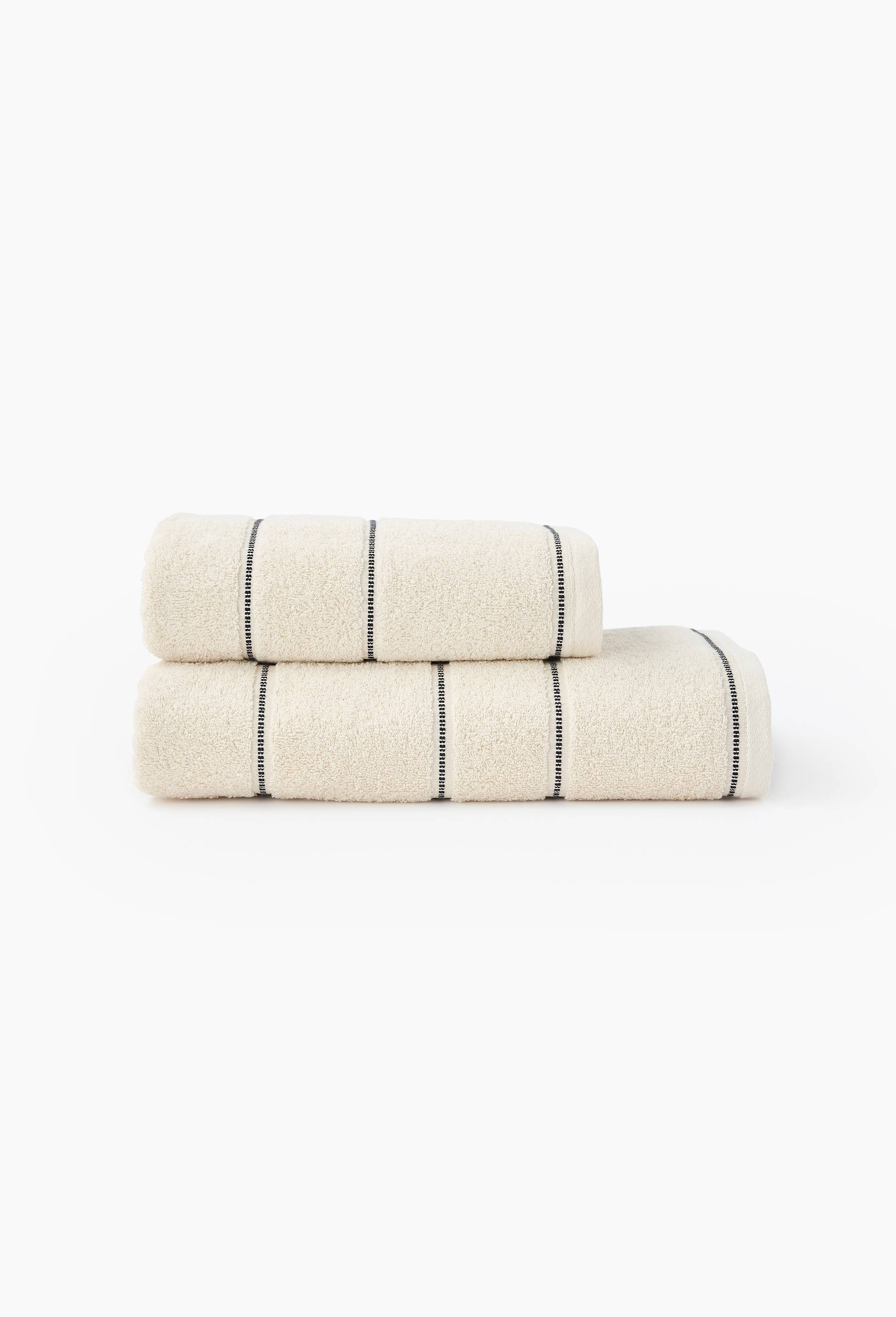Serviette de bain ray&eacute;e, en coton BIO GOTS, Ecru, swatch image
