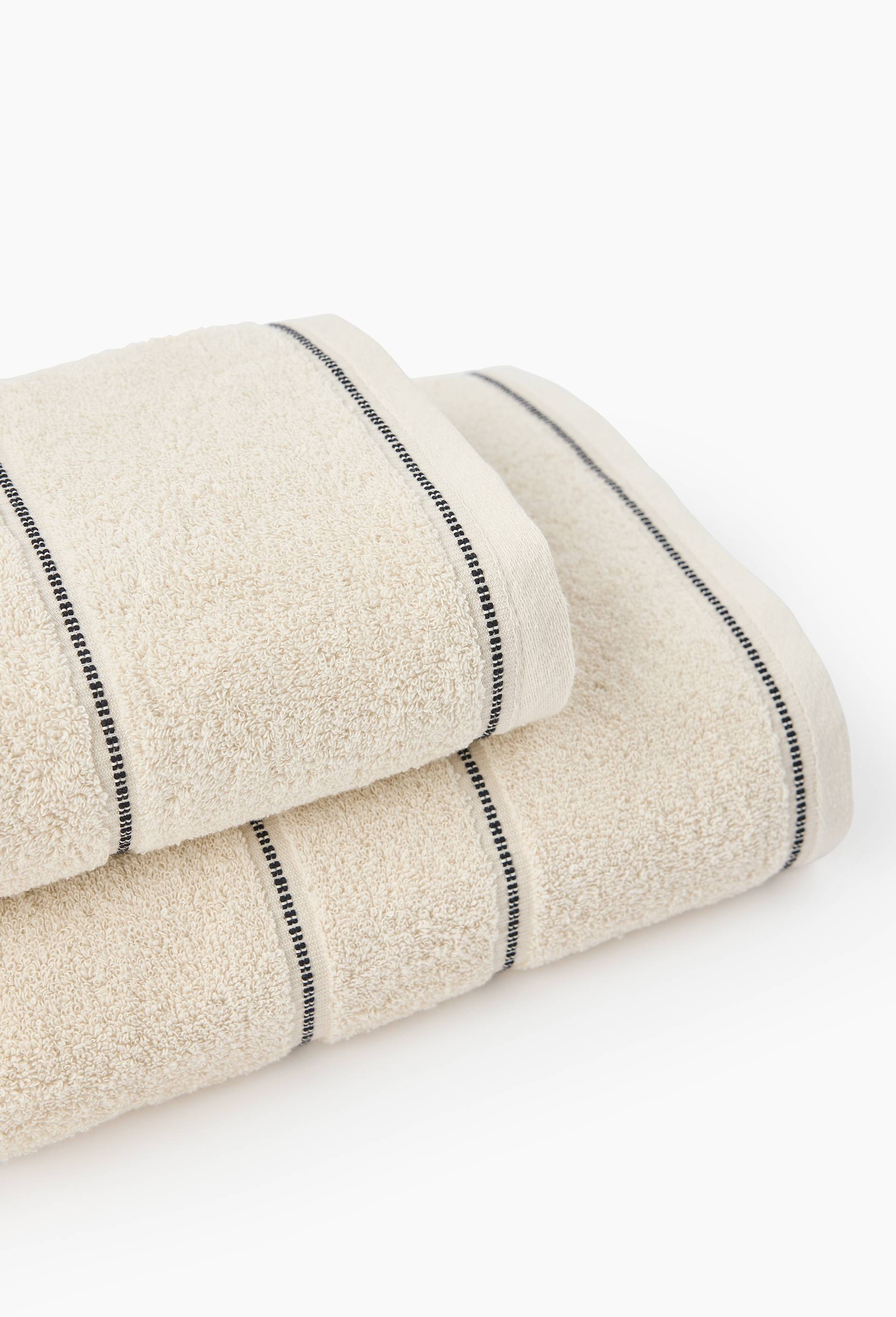 Serviette de bain ray&eacute;e, en coton BIO GOTS, Ecru, large image number 1