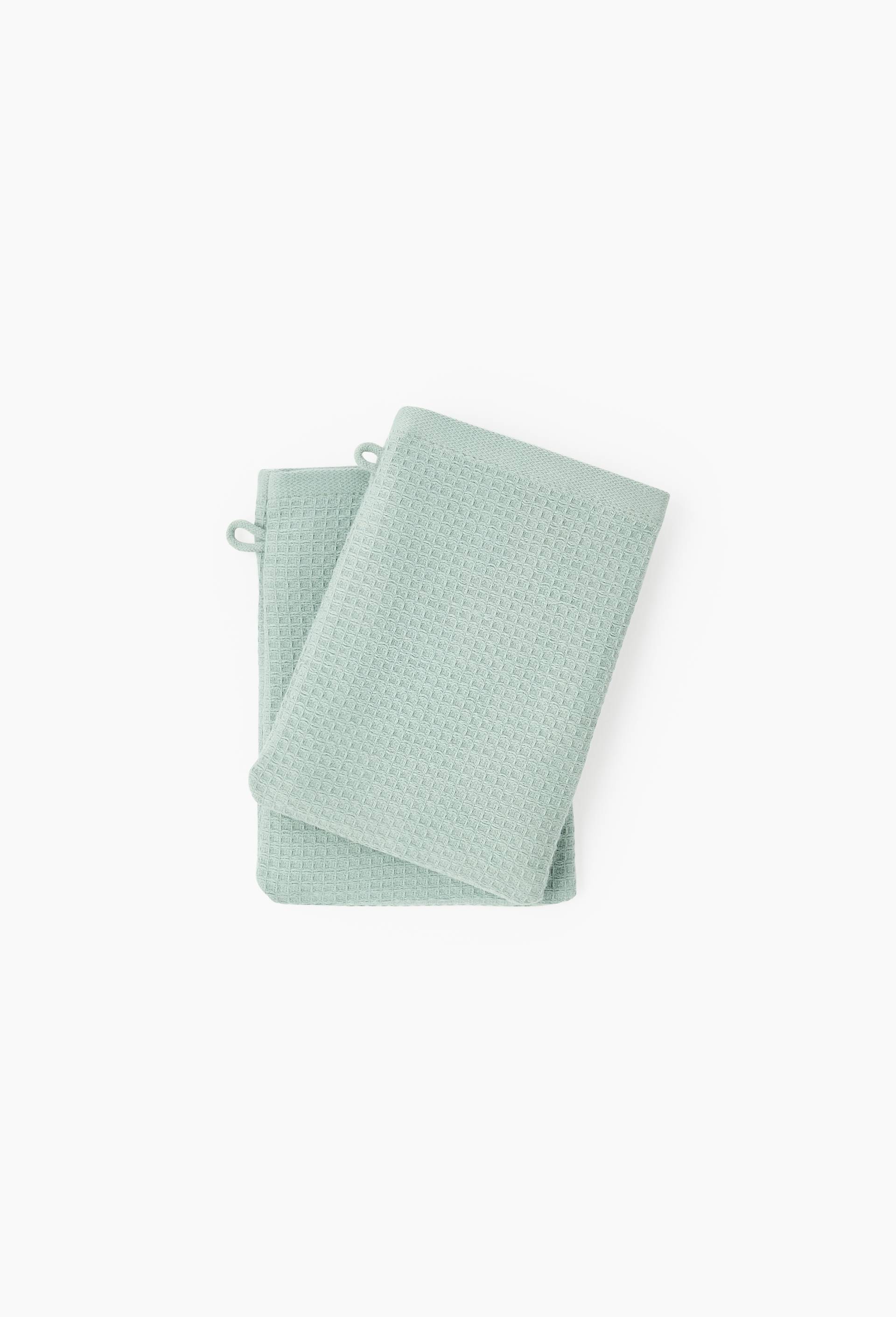 Lot de 2 gants de toilette, 15x21cm, en coton BIO GOTS, Vert clair, swatch image