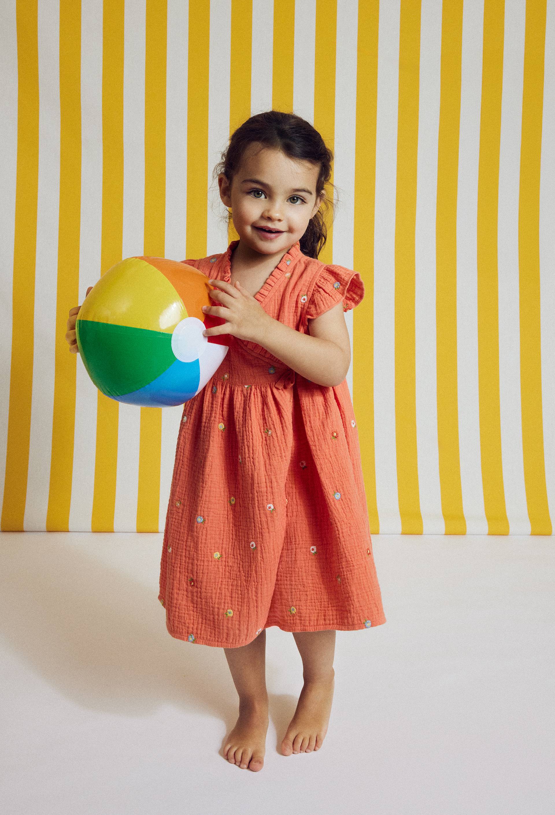 Robe portefeuille avec bloomer brodés en gaze de coton BIO GOTS, Orange, swatch image