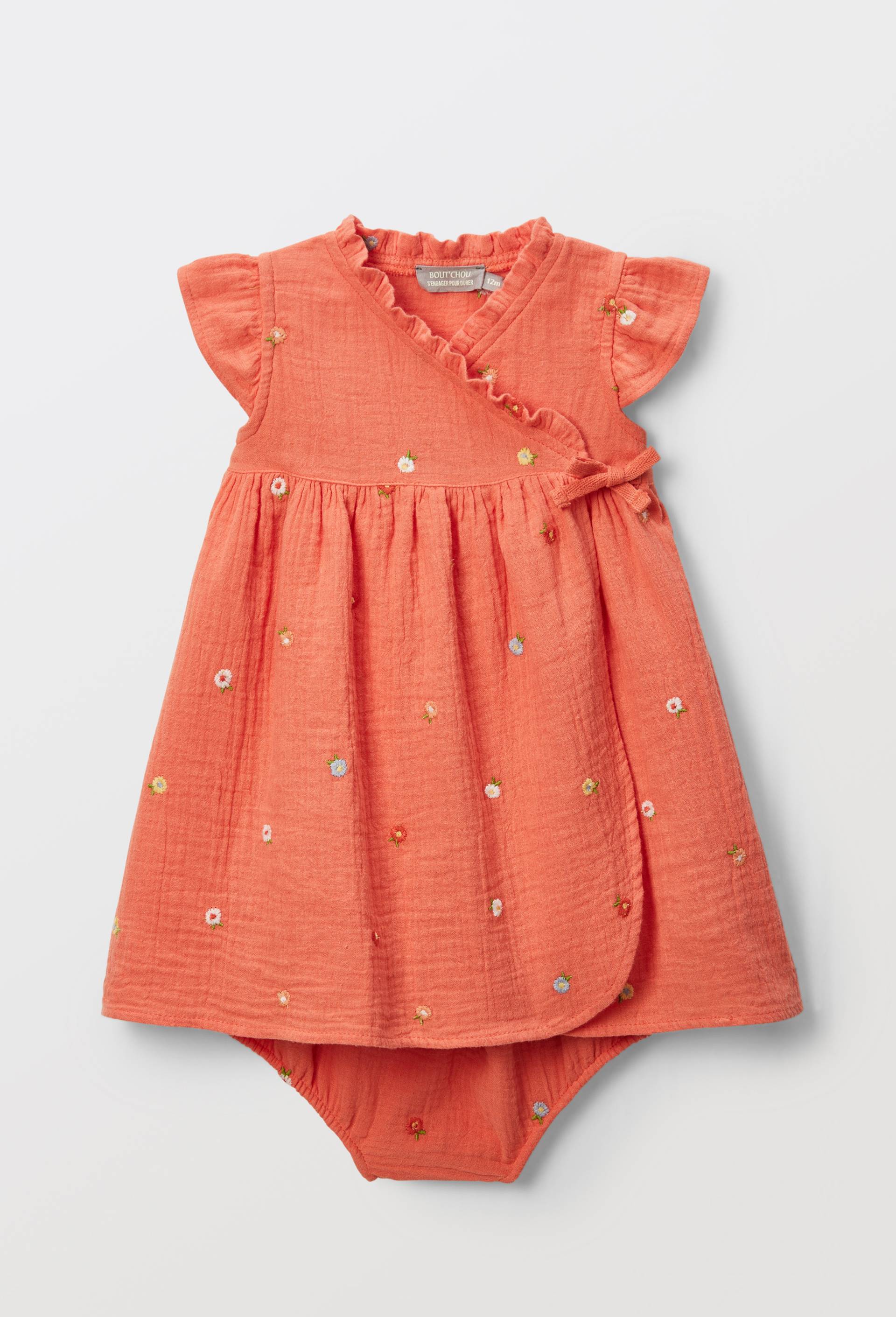 Robe portefeuille avec bloomer brodés en gaze de coton BIO GOTS, Orange, large image number 2