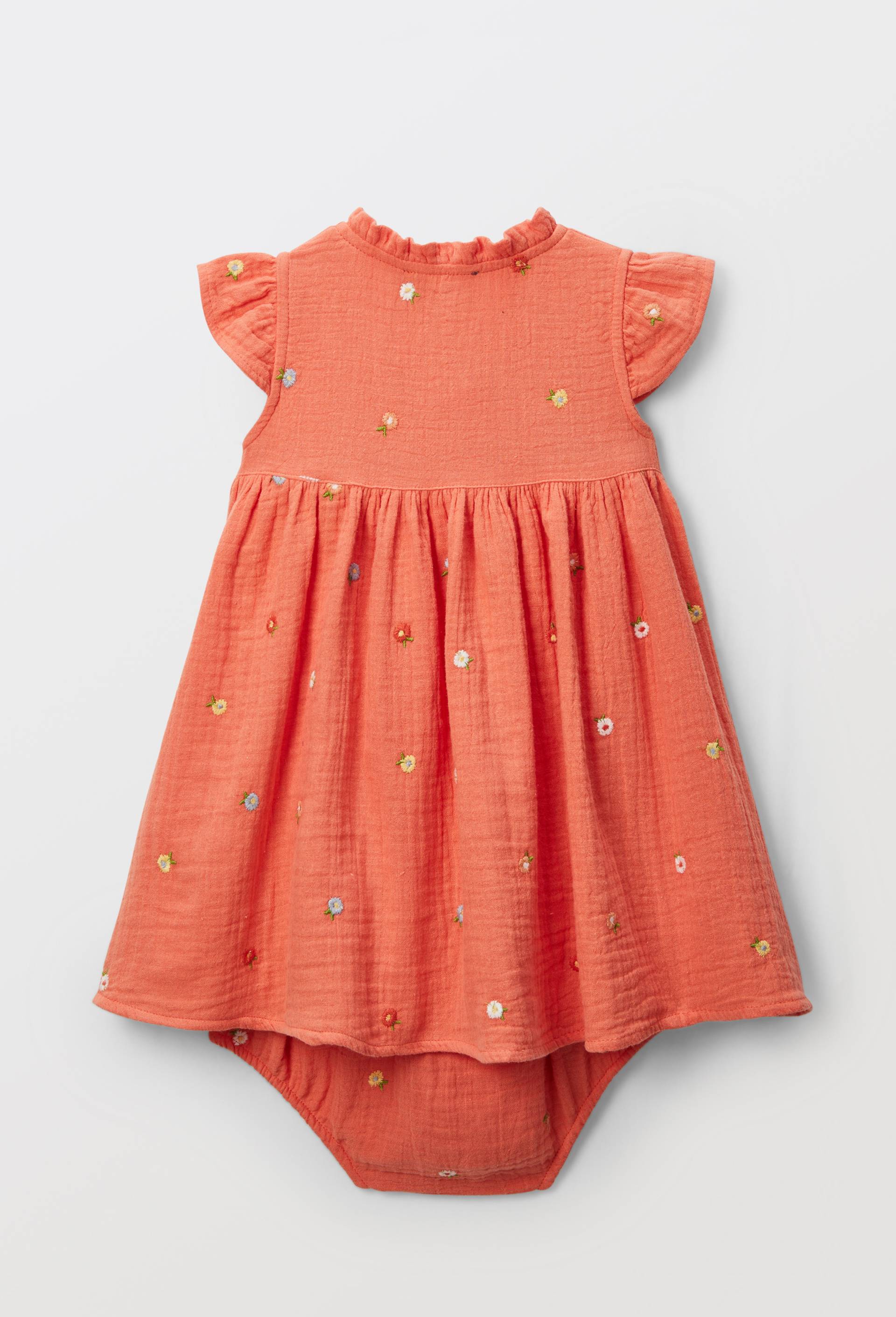 Robe portefeuille avec bloomer brodés en gaze de coton BIO GOTS, Orange, large image number 3.0