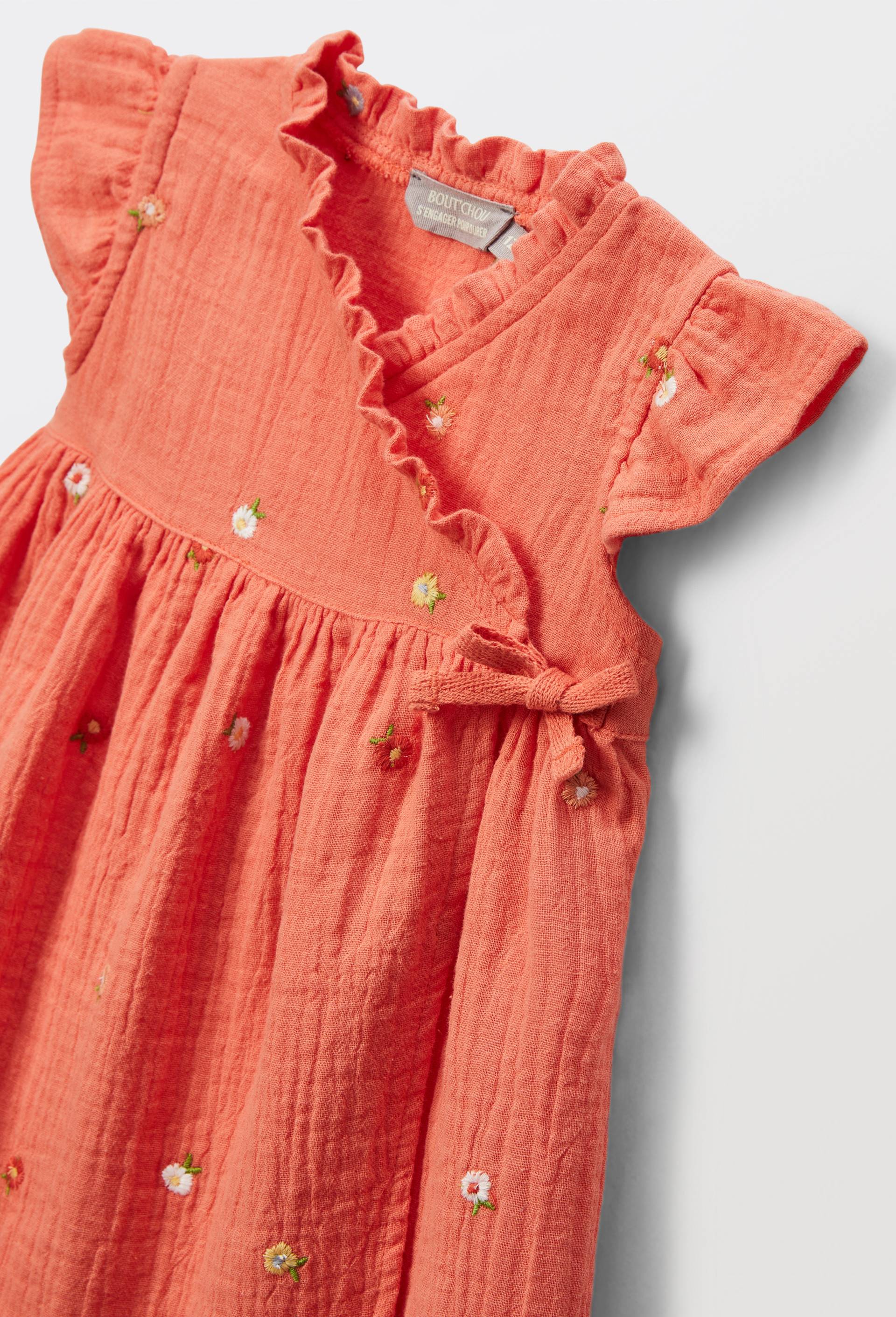 Robe portefeuille avec bloomer brodés en gaze de coton BIO GOTS, Orange, large image number 4