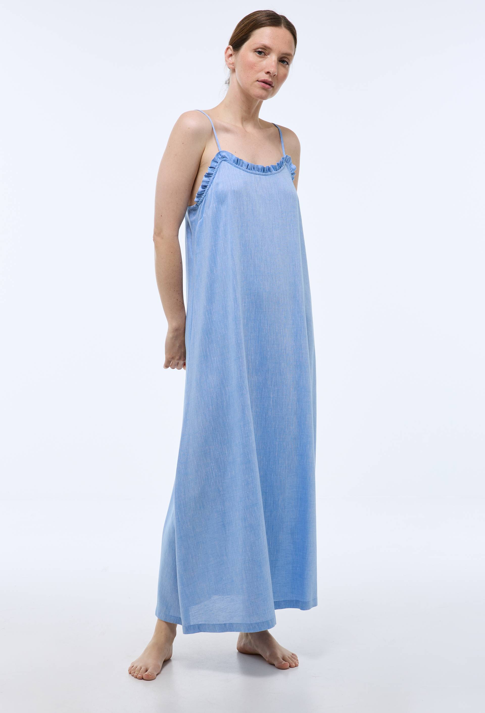 Chemise de nuit en viscose et lin, Bleu clair, large image number 0