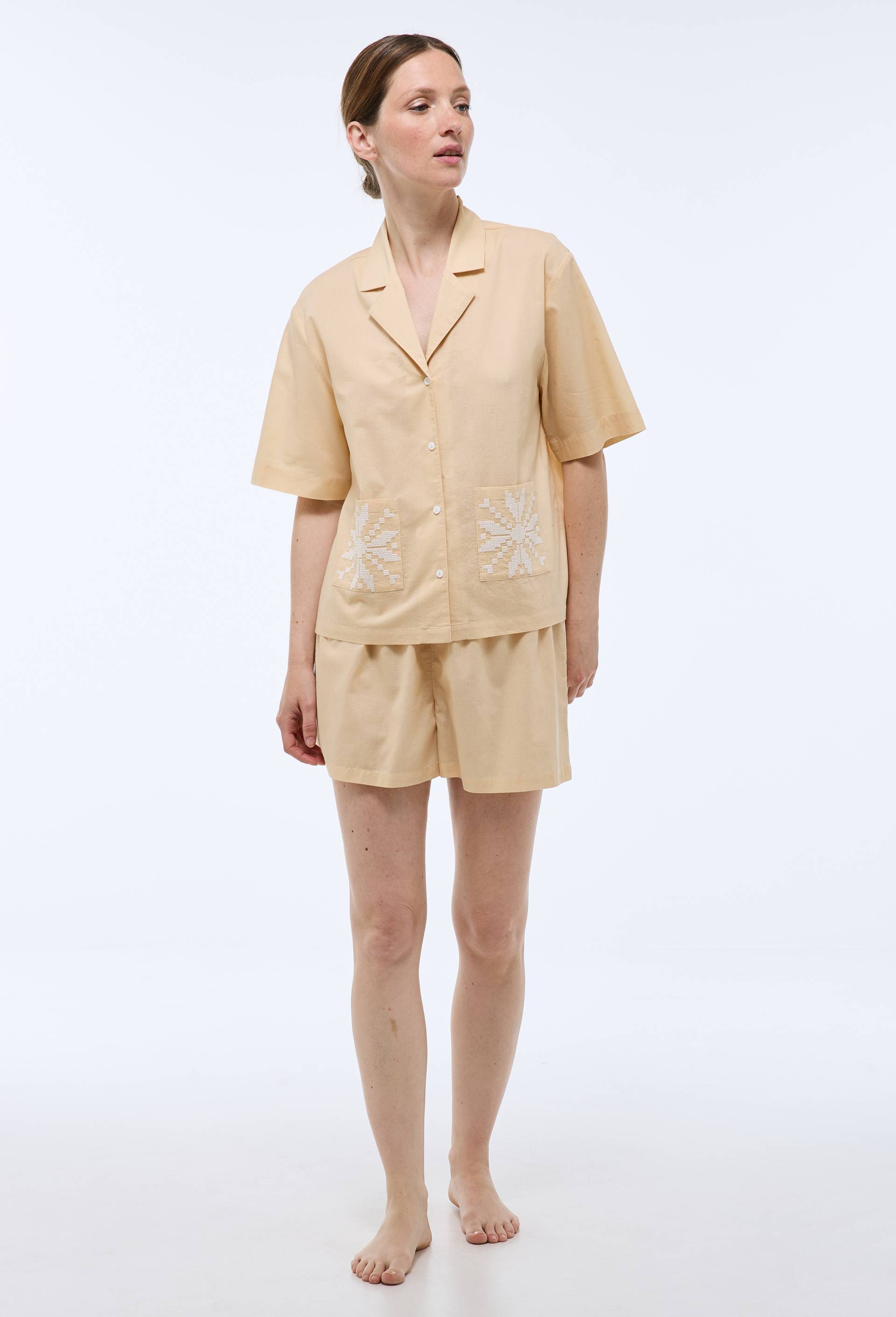 Pyjashort brod&eacute; en coton BIO GOTS, Jaune clair, large image number 0