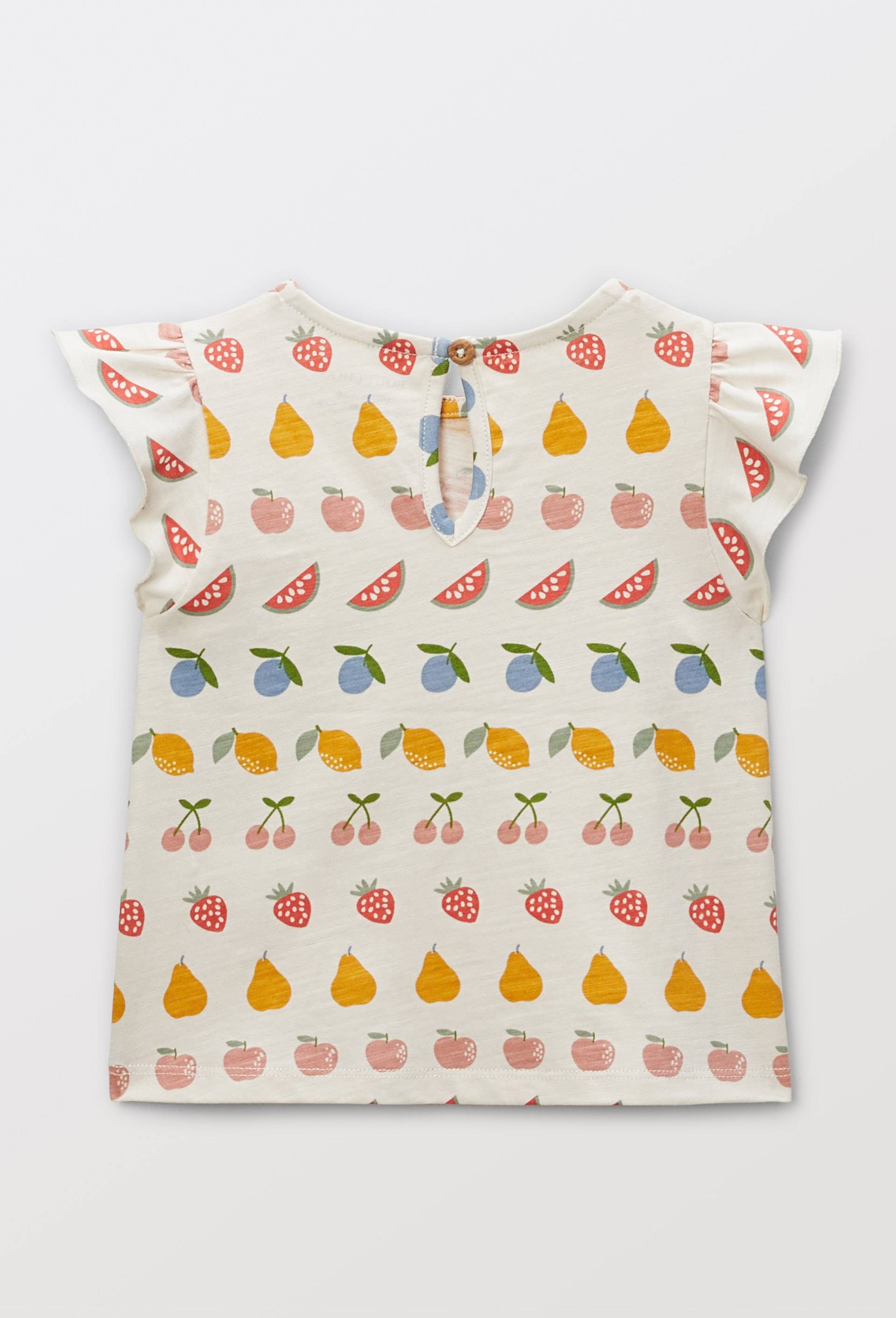T-shirt manches courtes &agrave; volants imprim&eacute; en coton BIO GOTS, Beige clair, large image number 1