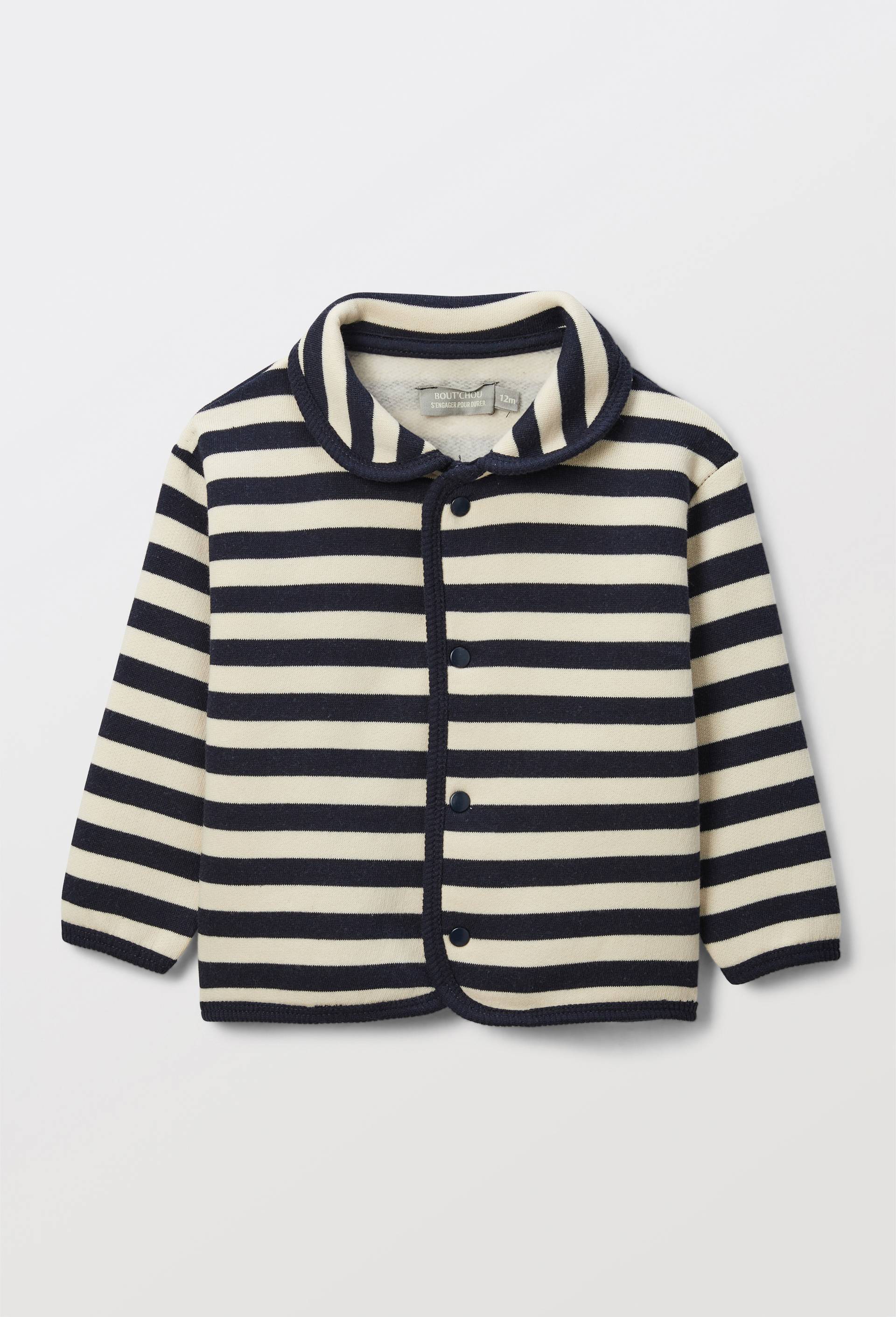 Gilet col claudine en molleton rayé en coton BIO GOTS, Bleu foncé, large image number 0